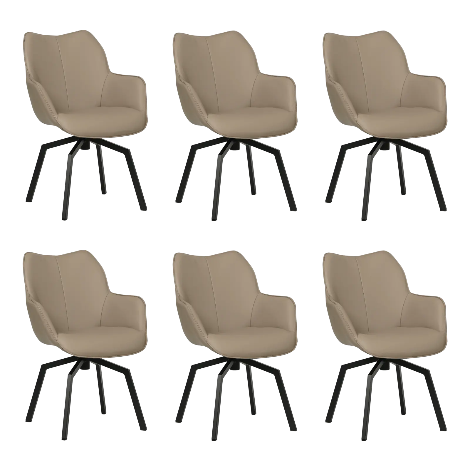 afbeelding van Set van 6 Leren draaibare eetkamerstoelen Magic - Toledo Mocca (taupe/bruin) - Spinpoot staal vierkant zwart