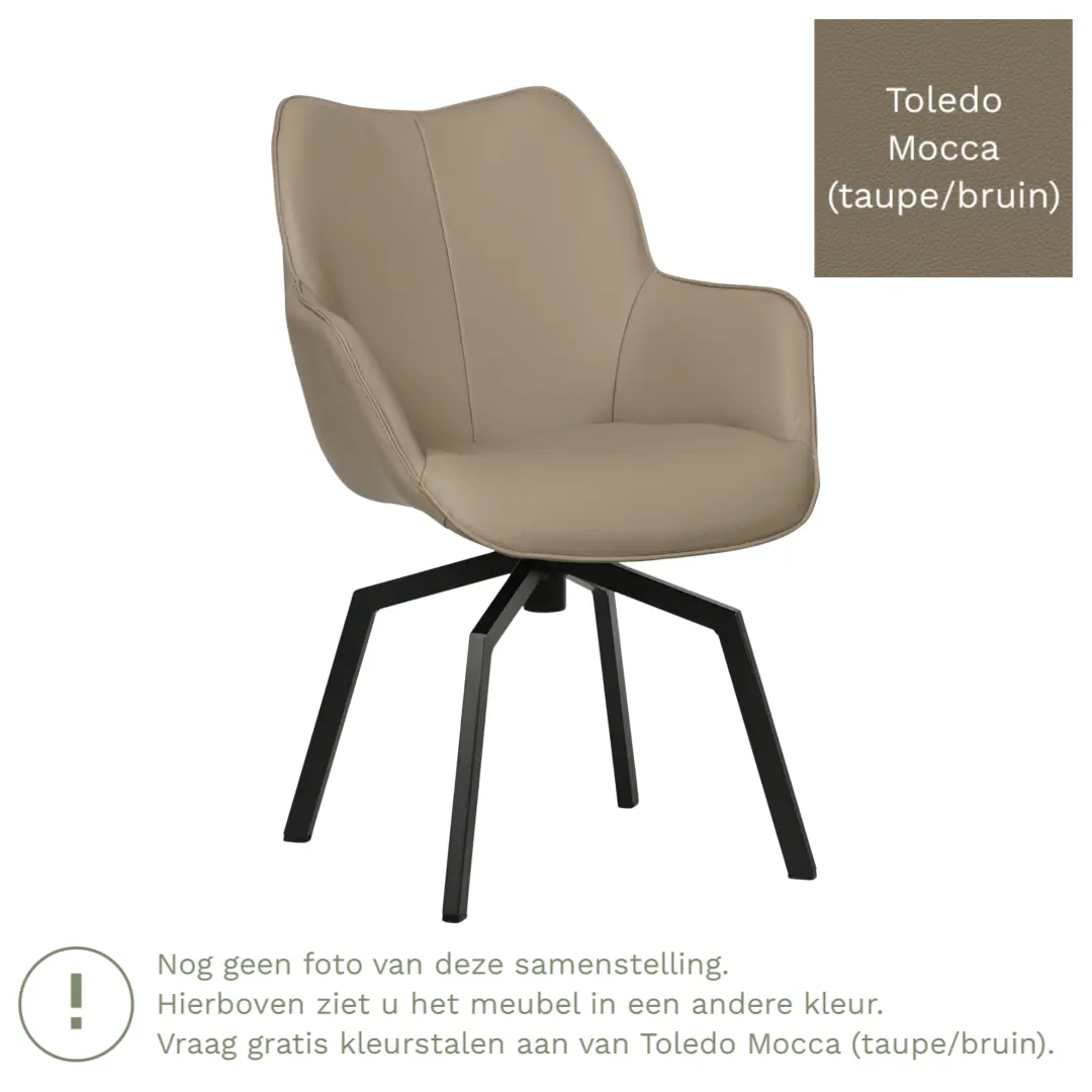 afbeelding van Set van 6 Leren draaibare eetkamerstoelen Magic - Toledo Mocca (taupe/bruin) - Spinpoot staal vierkant zwart