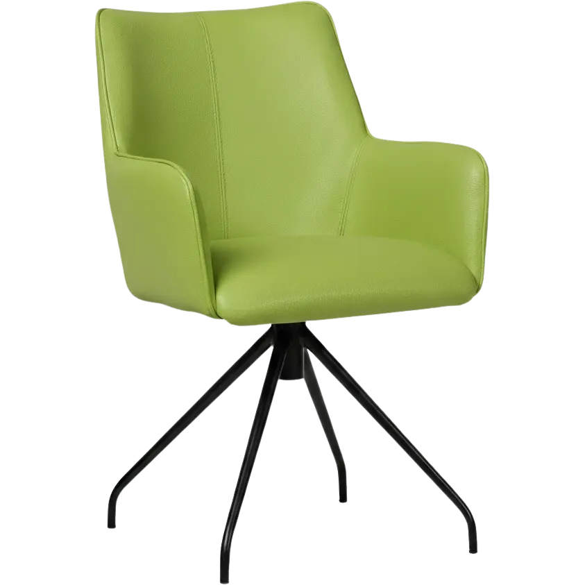 afbeelding van Set van 6 Leren draaibare eetkamerstoelen Wave - Hermes Lime (felgroen) - Spinpoot staal rond zwart
