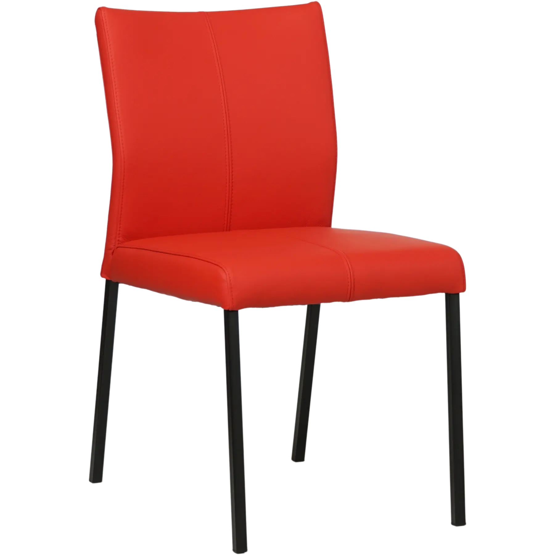 afbeelding van Set van 6 Leren eetkamerstoelen Basic - Toledo Ferrari (felrood) - Poten staal vierkant zwart