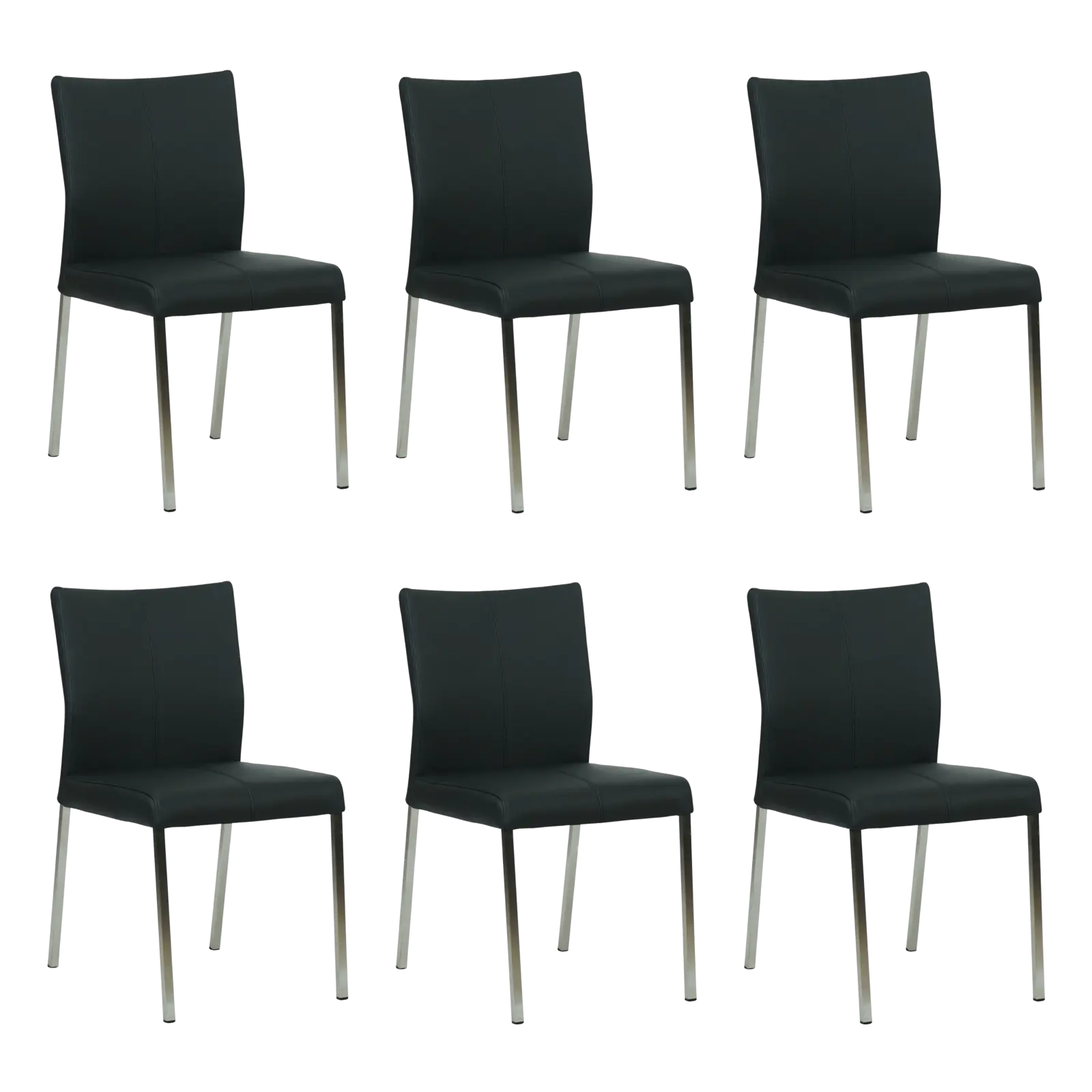 afbeelding van Set van 6 Leren eetkamerstoelen Basic - Toledo Nero (zwart) - Poten staal vierkant RVS