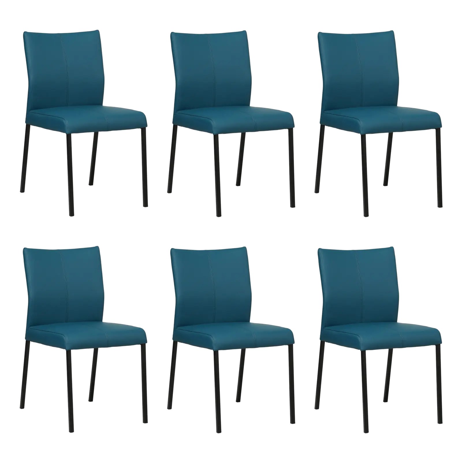 afbeelding van Set van 6 Leren eetkamerstoelen Basic - Toledo Turquoise (blauw) - Poten staal vierkant zwart