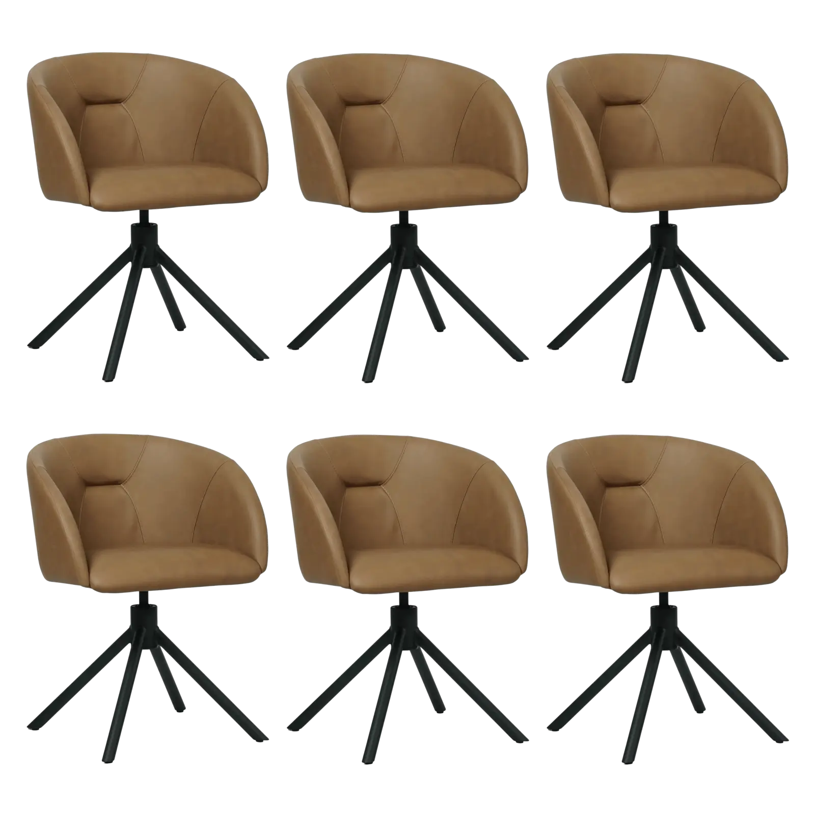 afbeelding van Set van 6 Leren eetkamerstoelen Charm - Rancho Clay (bruin) - Spinpoot staal rond zwart