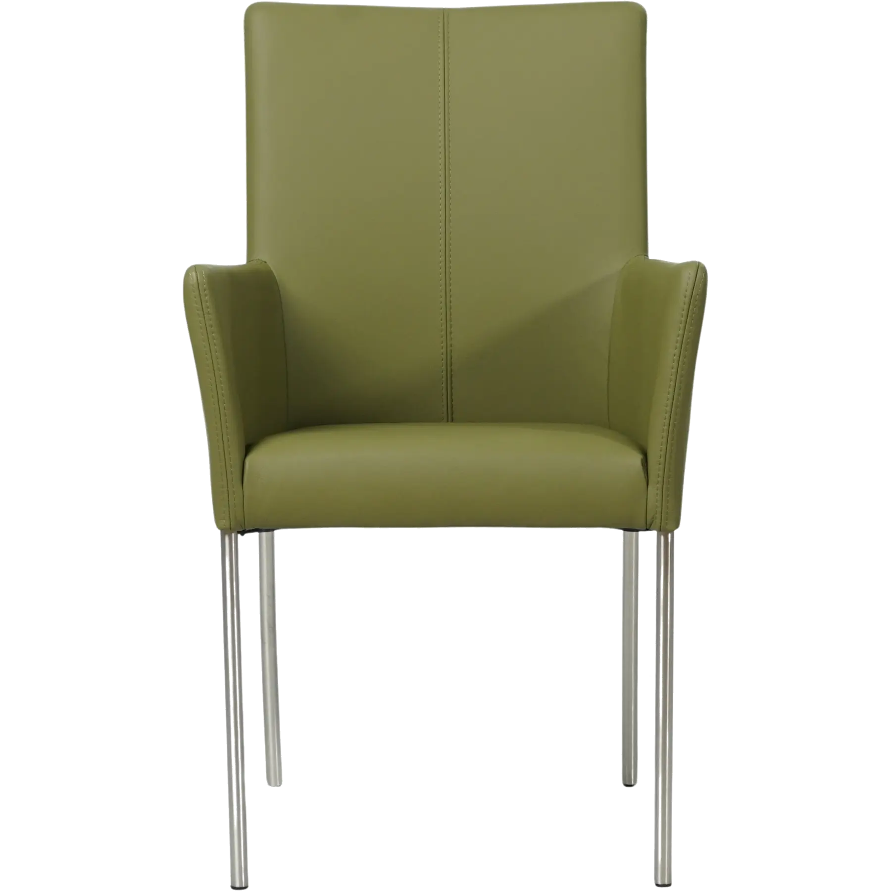 afbeelding van Set van 6 Leren eetkamerstoelen Comfort met armleuning - Toledo Apple Green (groen) - Poten staal rond RVS