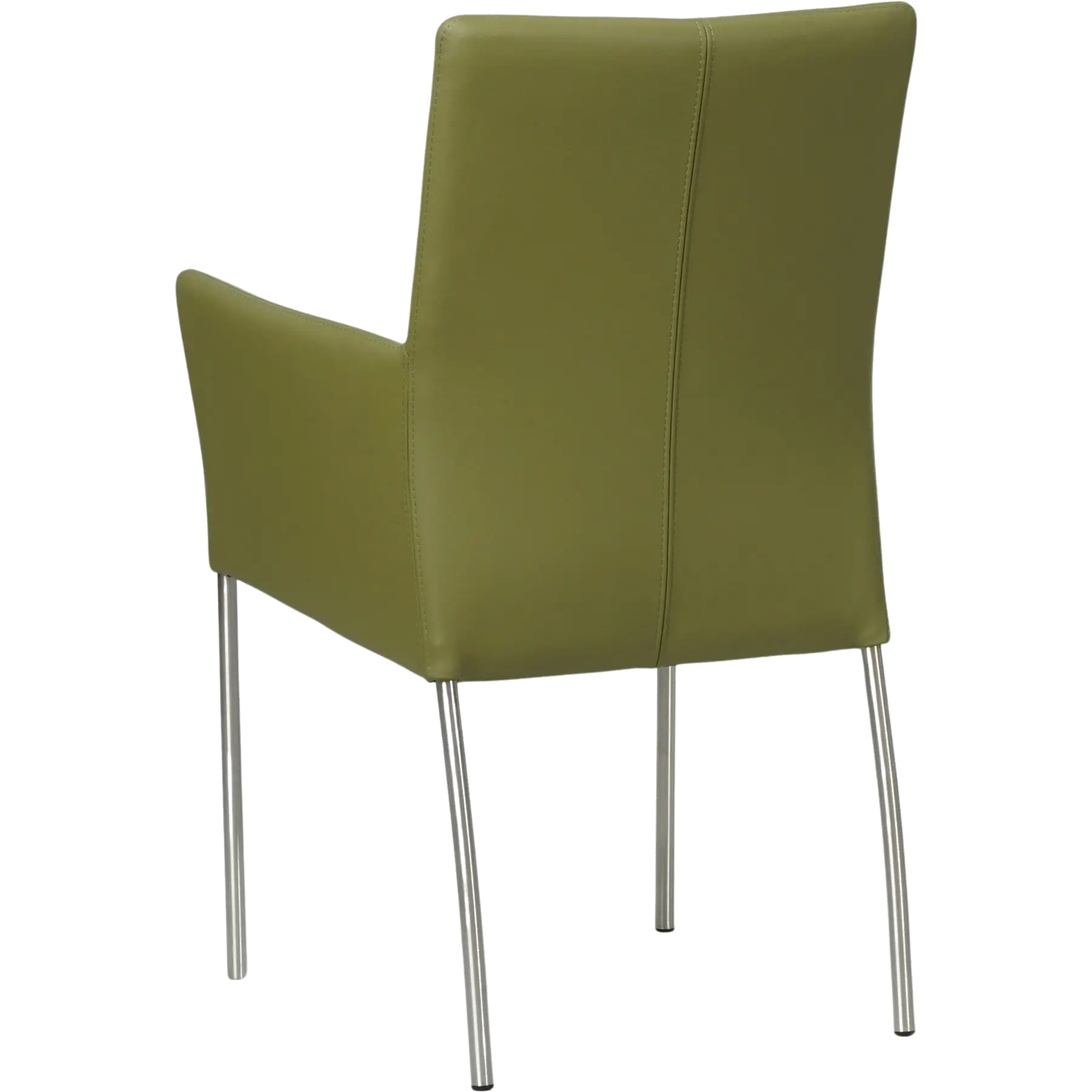 afbeelding van Set van 6 Leren eetkamerstoelen Comfort met armleuning - Toledo Apple Green (groen) - Poten staal rond RVS