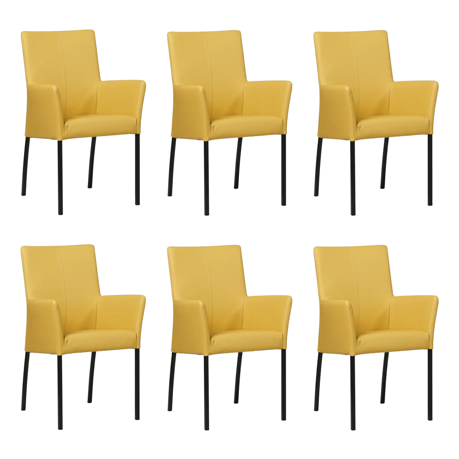 afbeelding van Set van 6 Leren eetkamerstoelen Comfort met armleuning - Toledo Lemon (geel) - Poten staal vierkant zwart