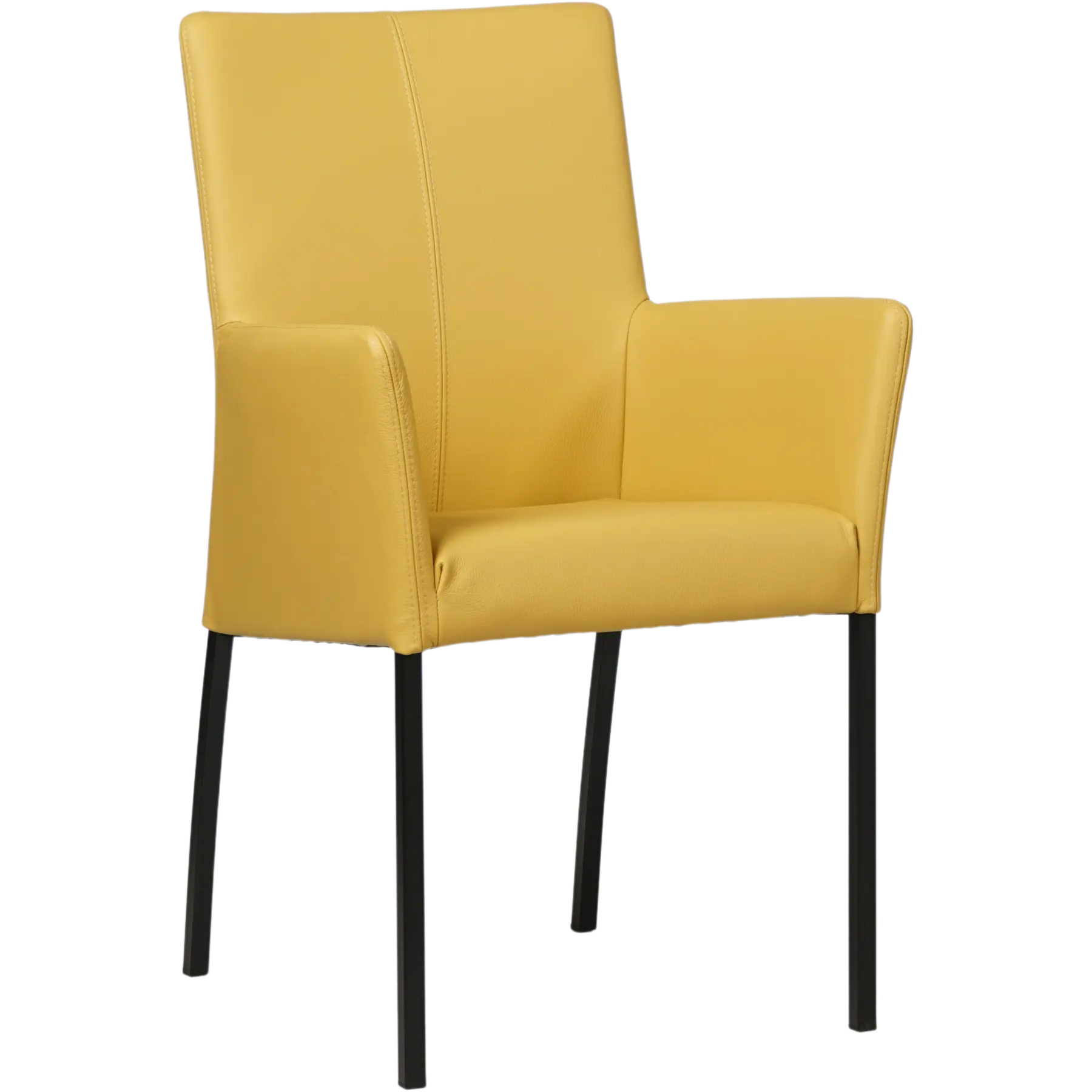 afbeelding van Set van 6 Leren eetkamerstoelen Comfort met armleuning - Toledo Lemon (geel) - Poten staal vierkant zwart