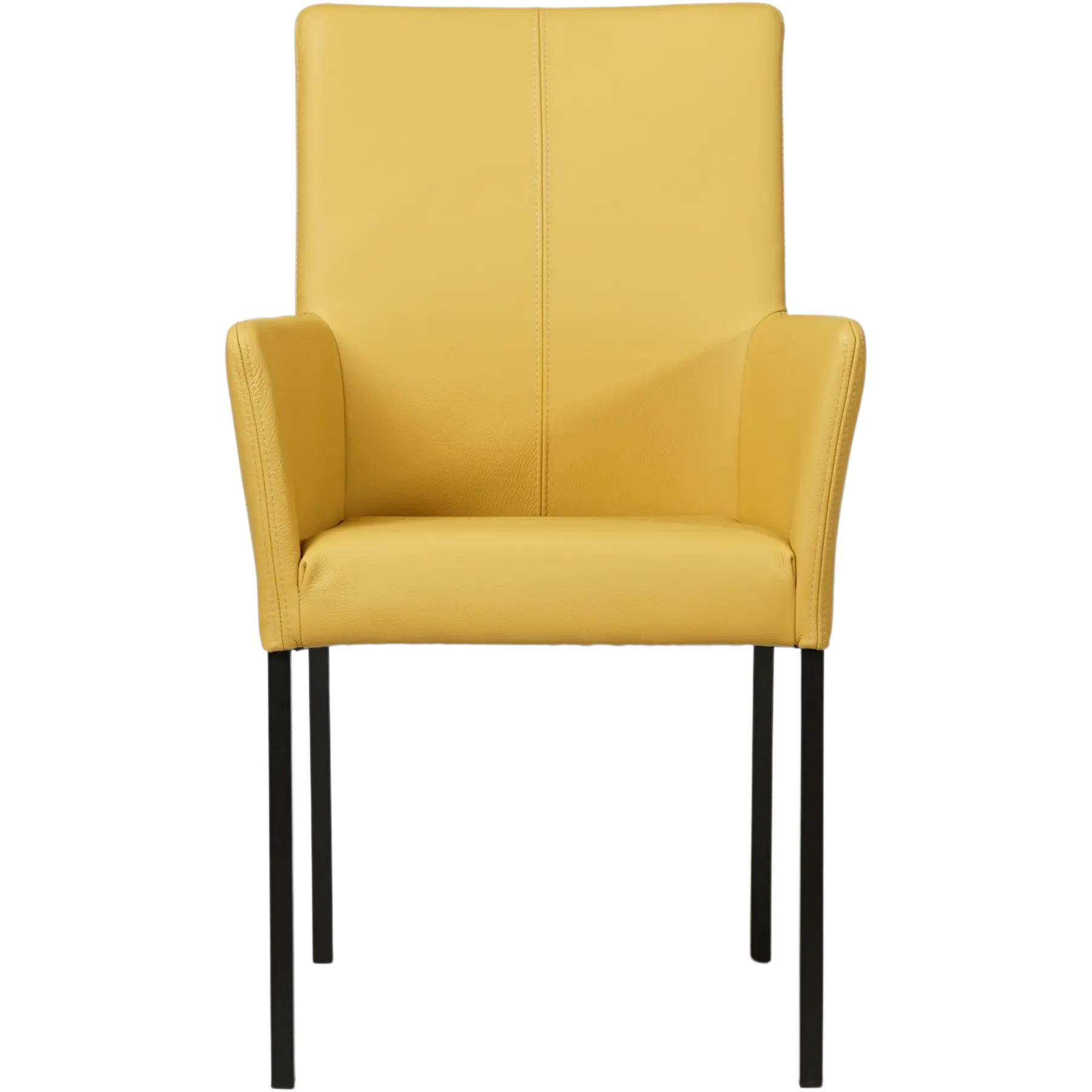 afbeelding van Set van 6 Leren eetkamerstoelen Comfort met armleuning - Toledo Lemon (geel) - Poten staal vierkant zwart