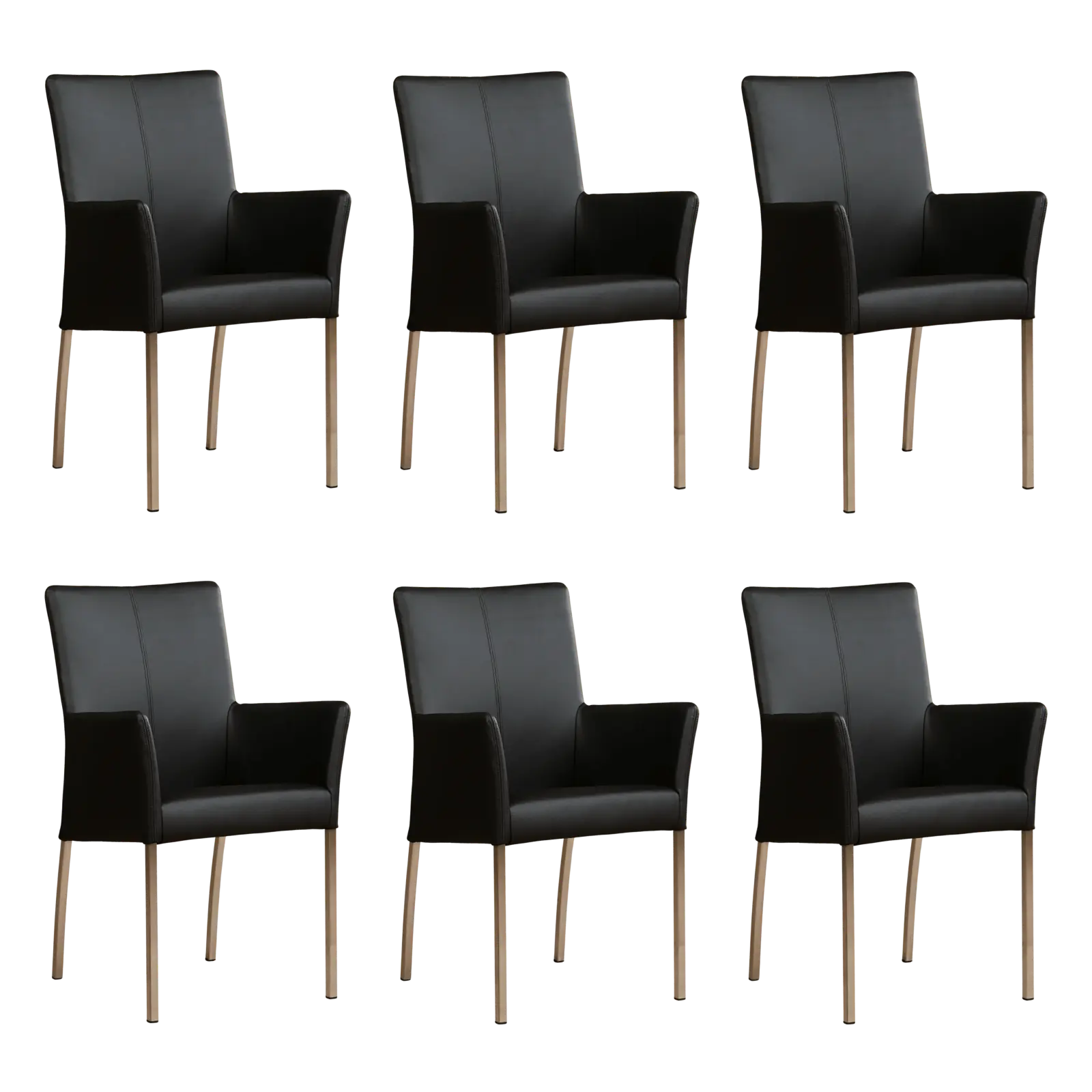 afbeelding van Set van 6 Leren eetkamerstoelen Comfort met armleuning - Toledo Nero (zwart) - Poten staal vierkant RVS
