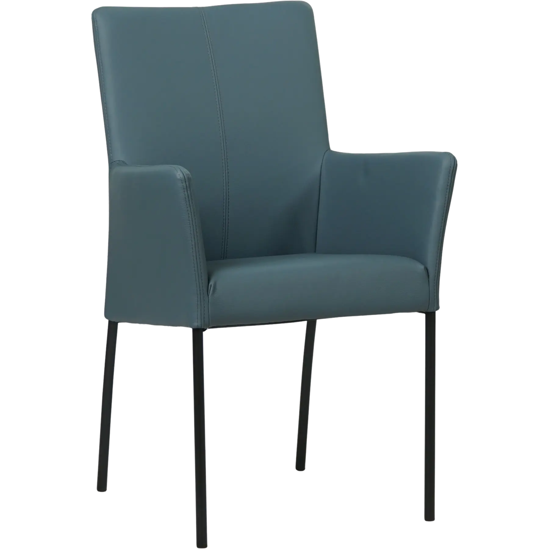 afbeelding van Set van 6 Leren eetkamerstoelen Comfort met armleuning - Toledo Whale (blauw/grijs) - Poten staal rond zwart