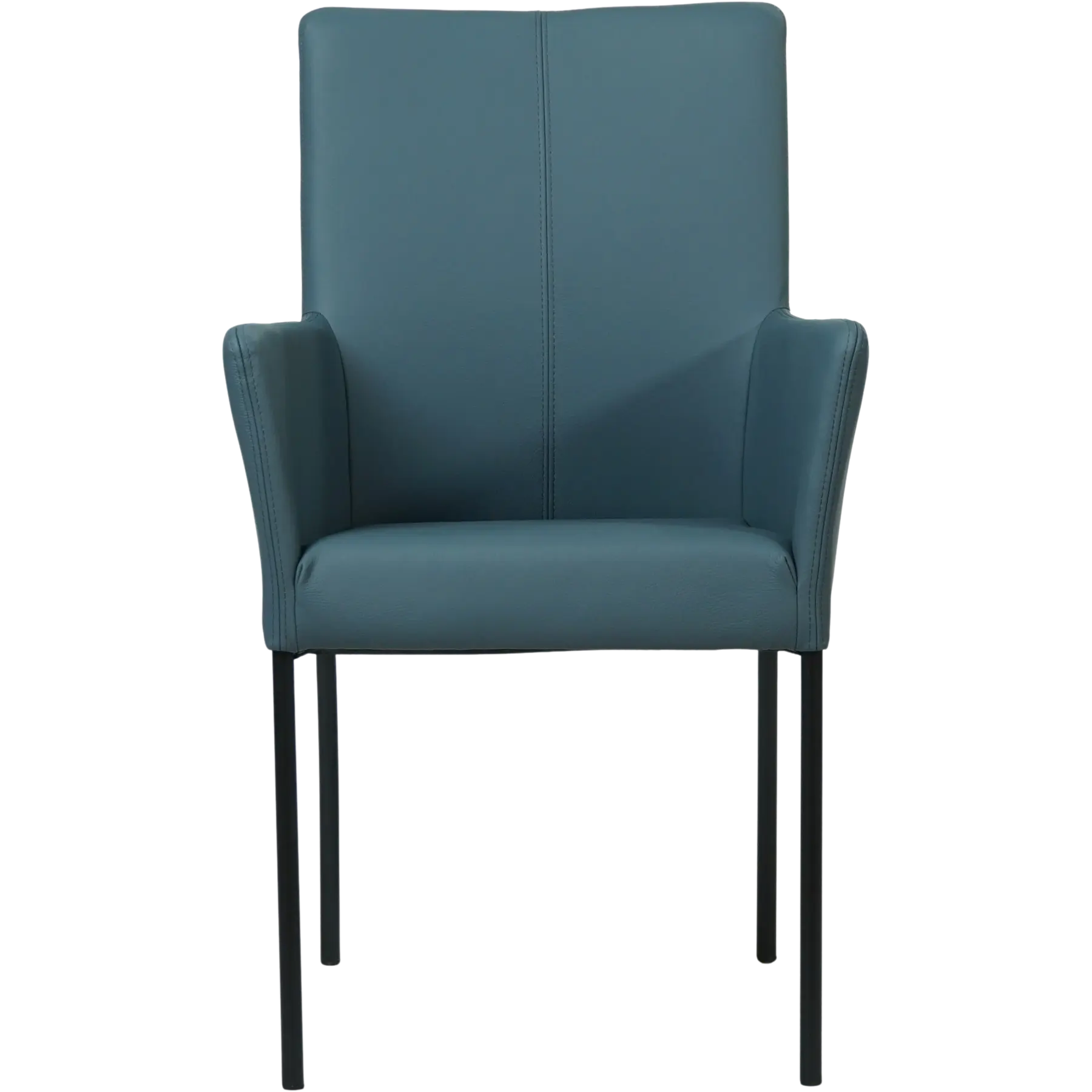 afbeelding van Set van 6 Leren eetkamerstoelen Comfort met armleuning - Toledo Whale (blauw/grijs) - Poten staal rond zwart