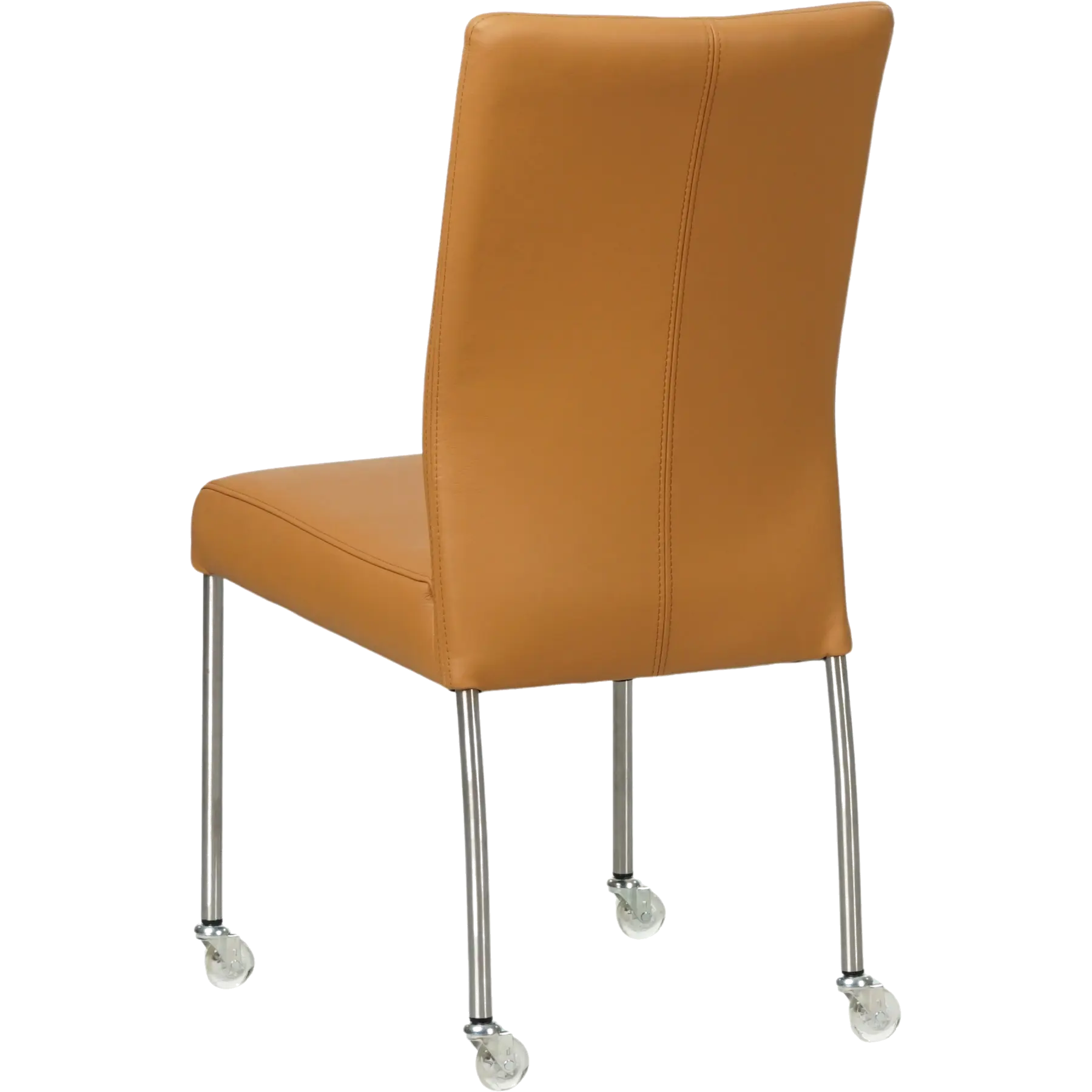 afbeelding van Set van 6 Leren eetkamerstoelen Comfort met wieltjes - Toledo Sabbia (lichtcognac) - Poten staal rond RVS