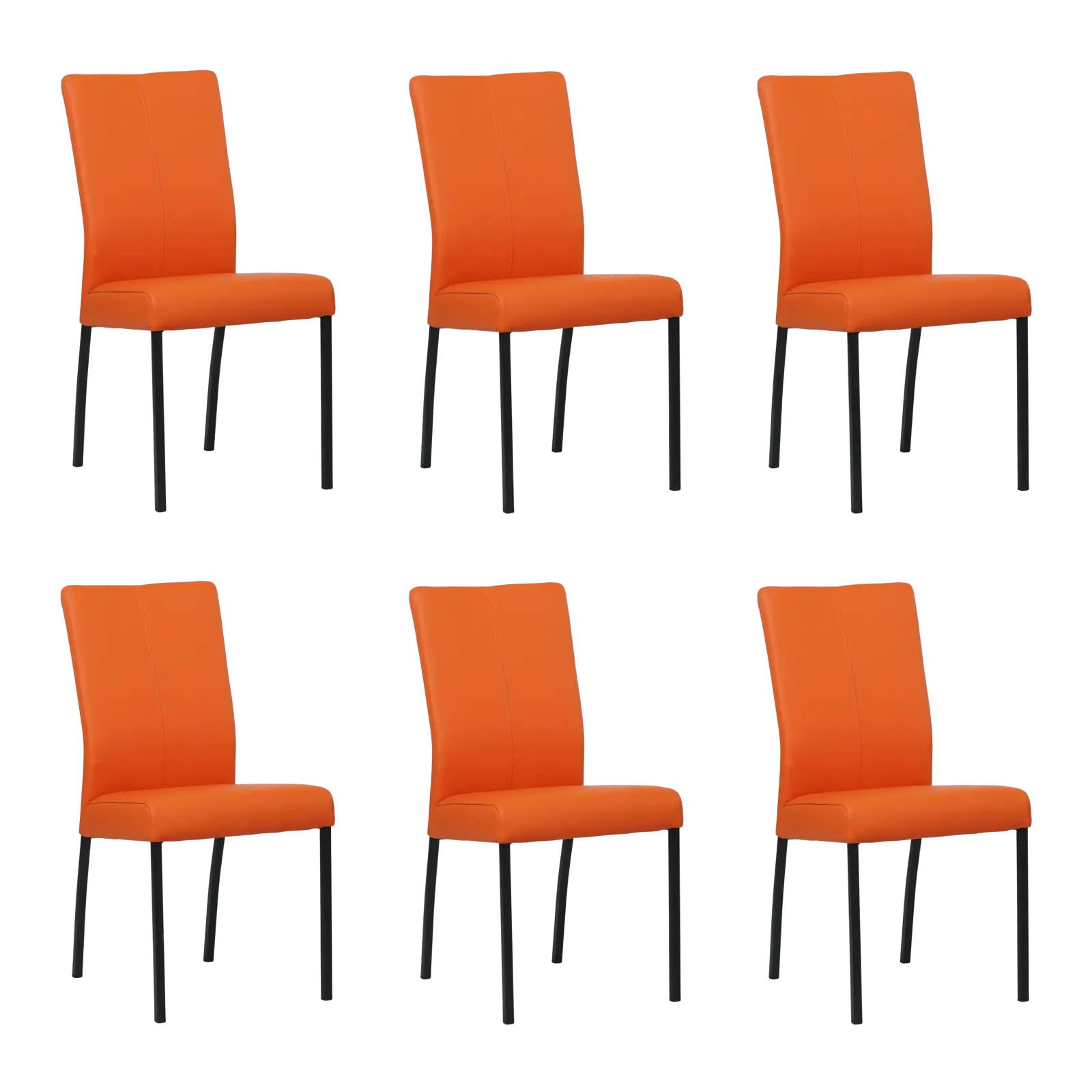 afbeelding van Set van 6 Leren eetkamerstoelen Comfort - Toledo Orange (oranje) - Poten staal vierkant zwart