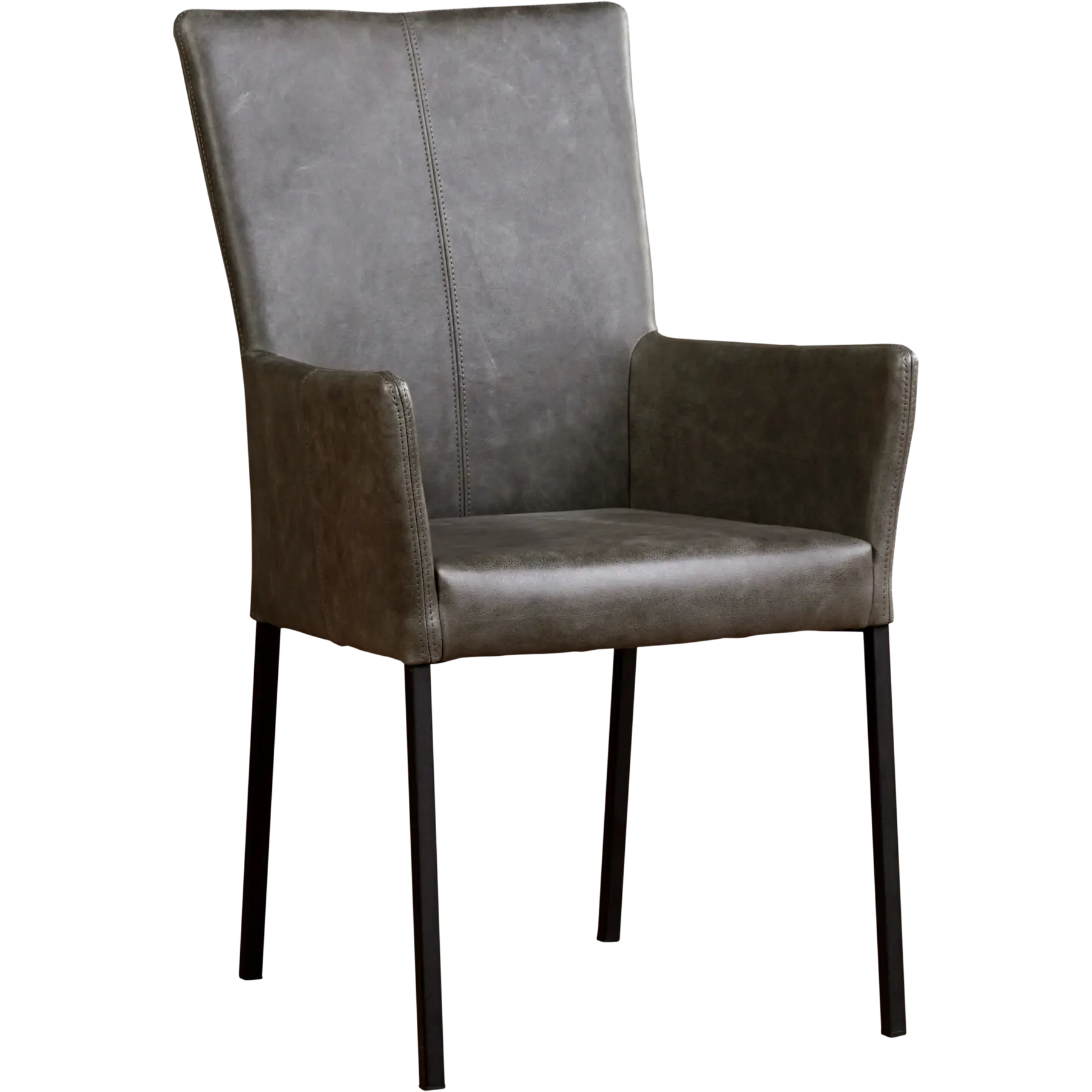 afbeelding van Set van 6 Leren eetkamerstoelen Daily met armleuning - Vintage Grey (grijs) - Poten staal vierkant zwart