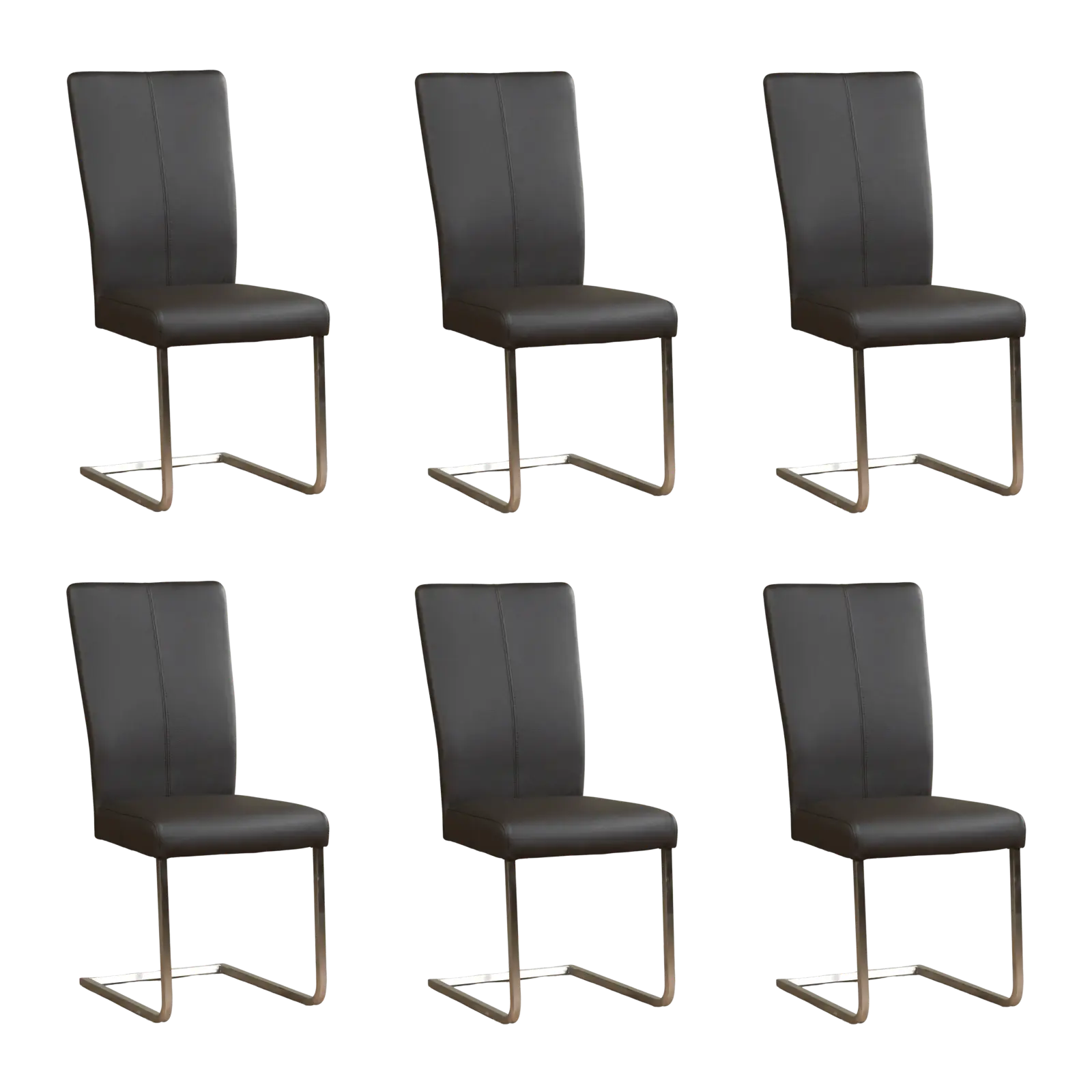 afbeelding van Set van 6 Leren eetkamerstoelen Dare - Toledo Caffe (donkerbruin) - Sledepoot staal vierkant RVS