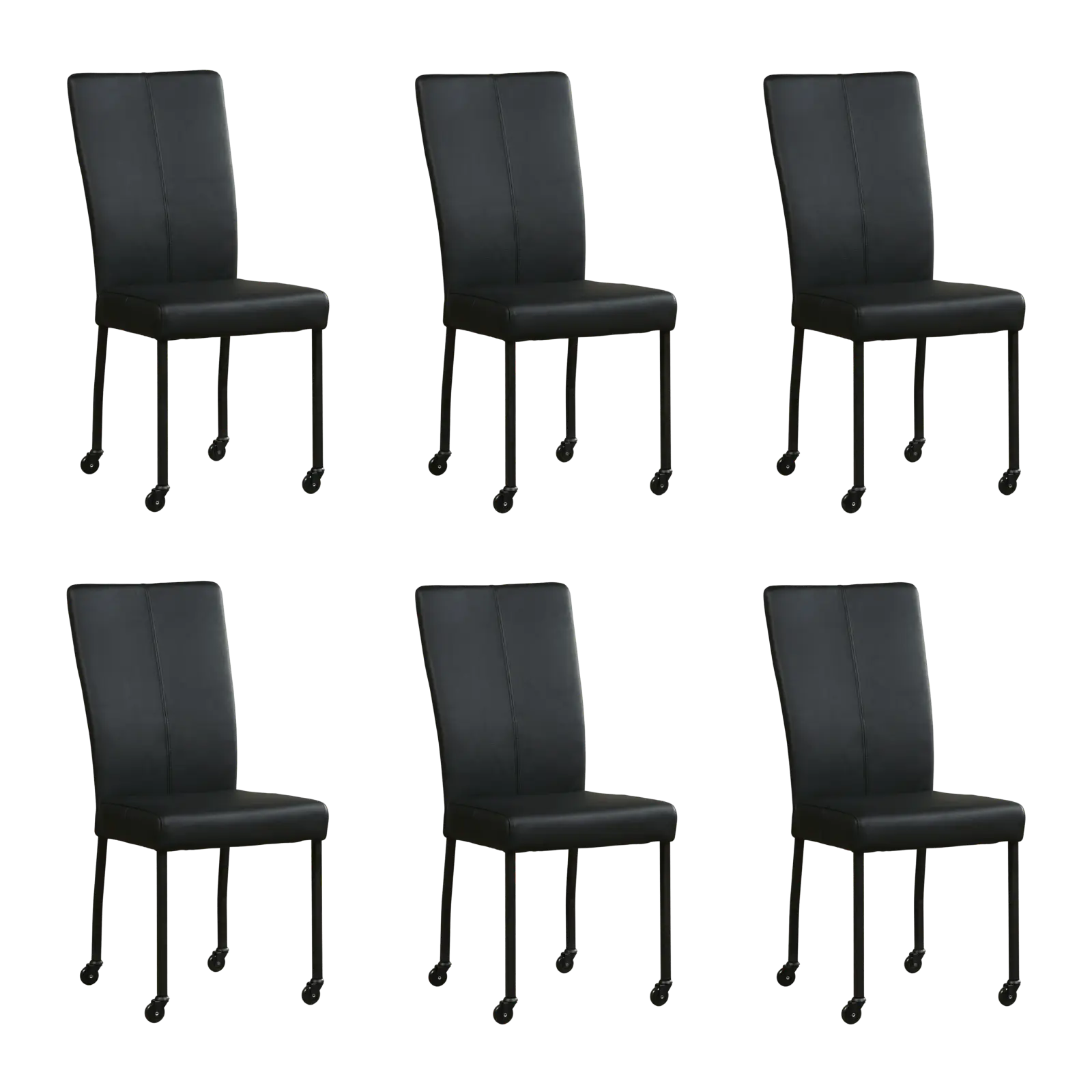 afbeelding van Set van 6 Leren eetkamerstoelen Deal - Hermes Nero (zwart) - Poten staal vierkant zwart