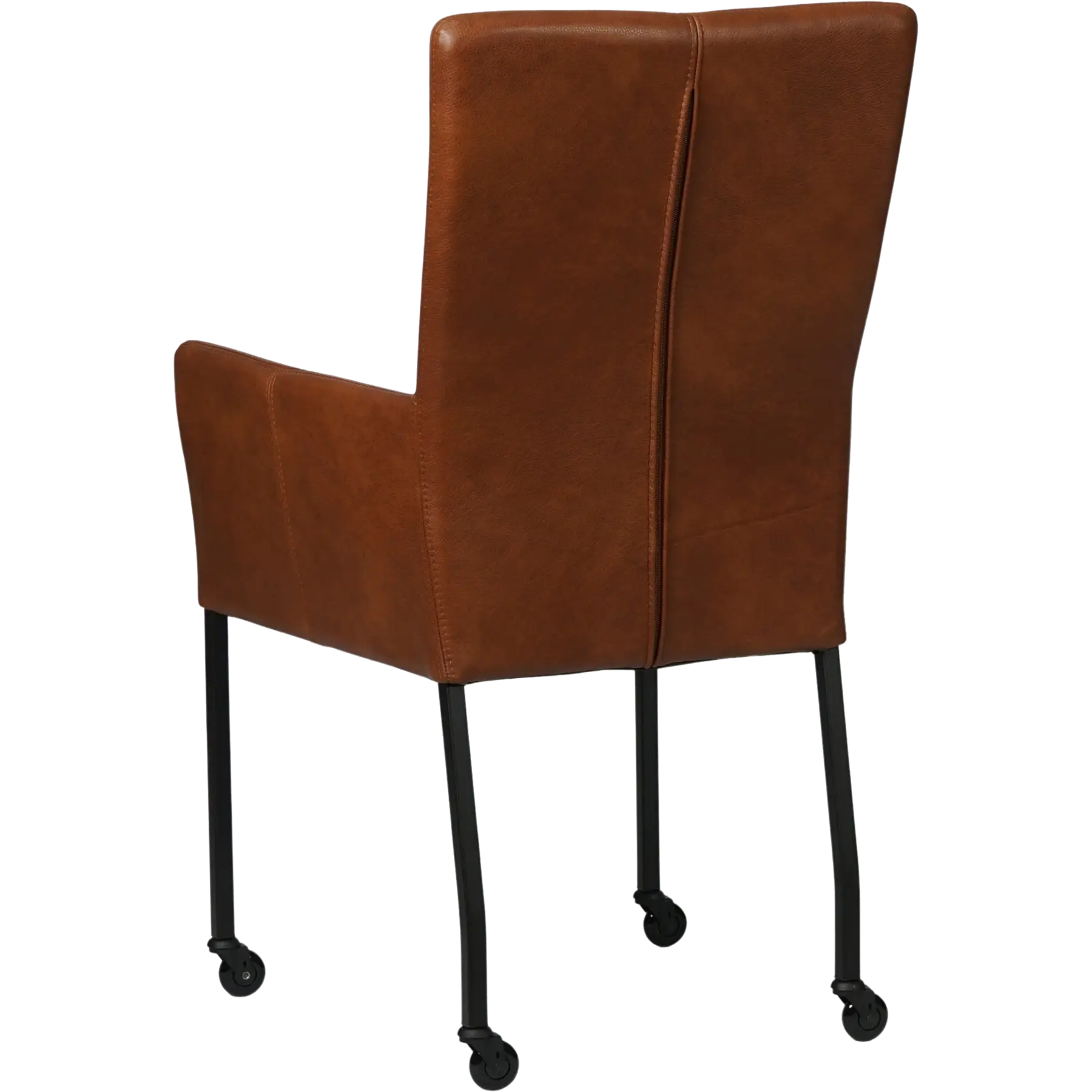 afbeelding van Set van 6 Leren eetkamerstoelen Deal met armleuning - Granada Savannah (cognac) - Poten staal vierkant zwart