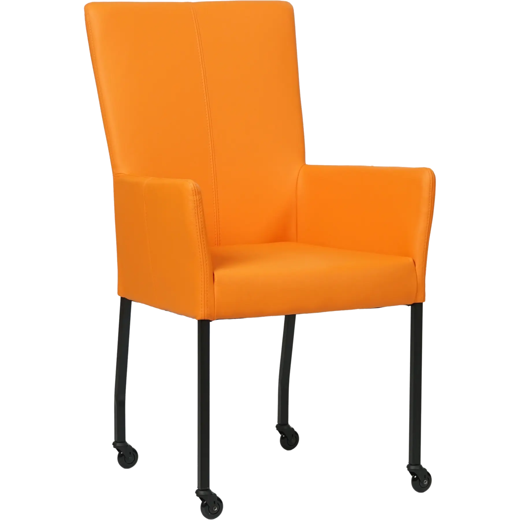 afbeelding van Set van 6 Leren eetkamerstoelen Deal met armleuning - Hermes Arancio (feloranje) - Poten staal vierkant zwart
