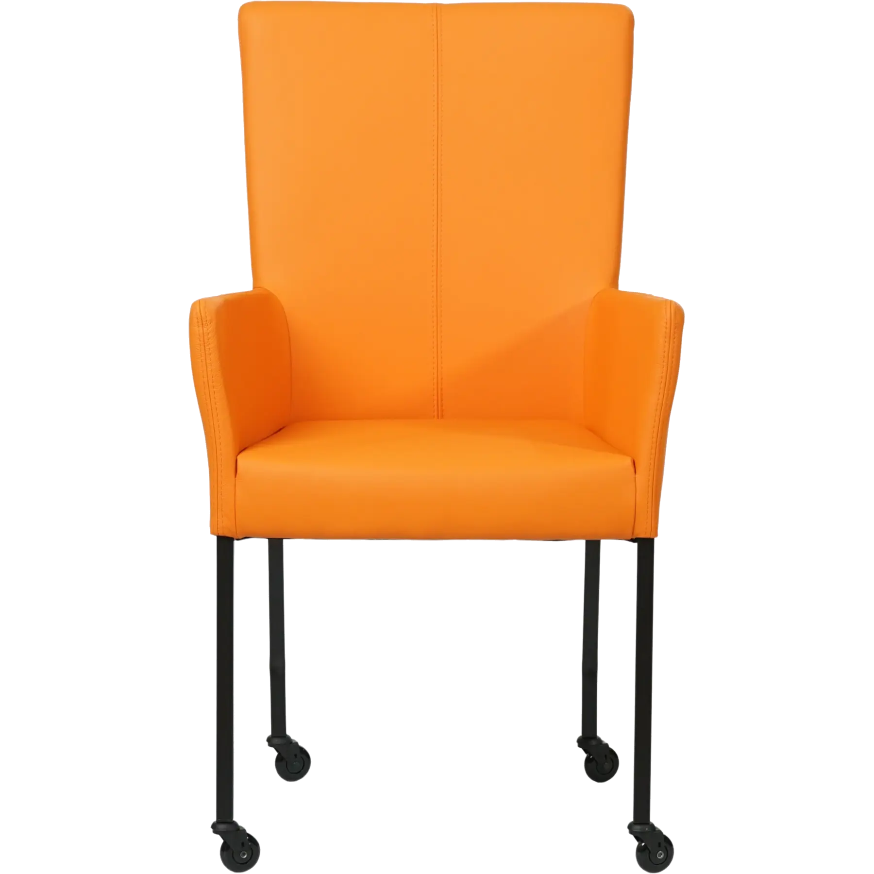 afbeelding van Set van 6 Leren eetkamerstoelen Deal met armleuning - Hermes Arancio (feloranje) - Poten staal vierkant zwart