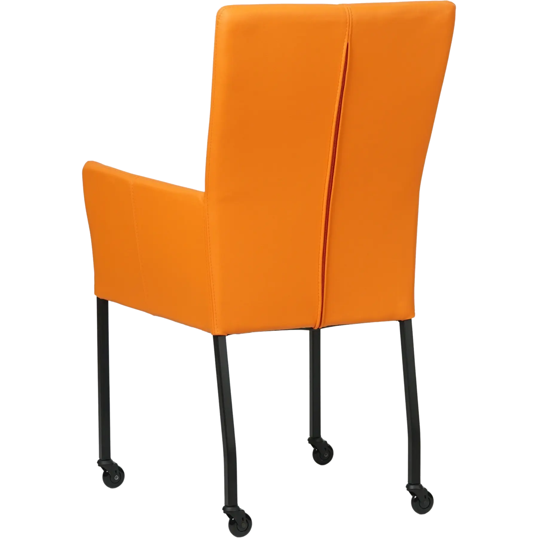 afbeelding van Set van 6 Leren eetkamerstoelen Deal met armleuning - Hermes Arancio (feloranje) - Poten staal vierkant zwart