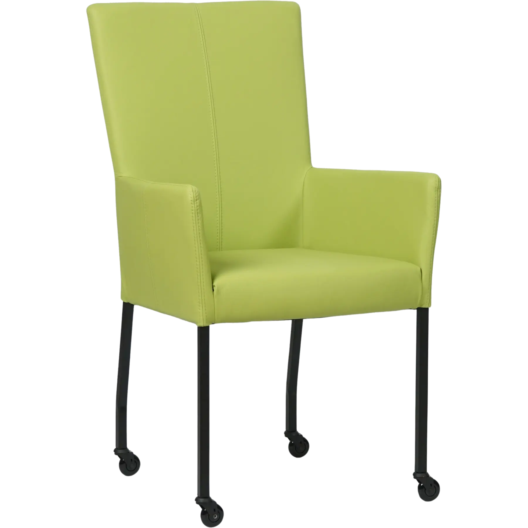 afbeelding van Set van 6 Leren eetkamerstoelen Deal met armleuning - Hermes Lime (felgroen) - Poten staal vierkant zwart