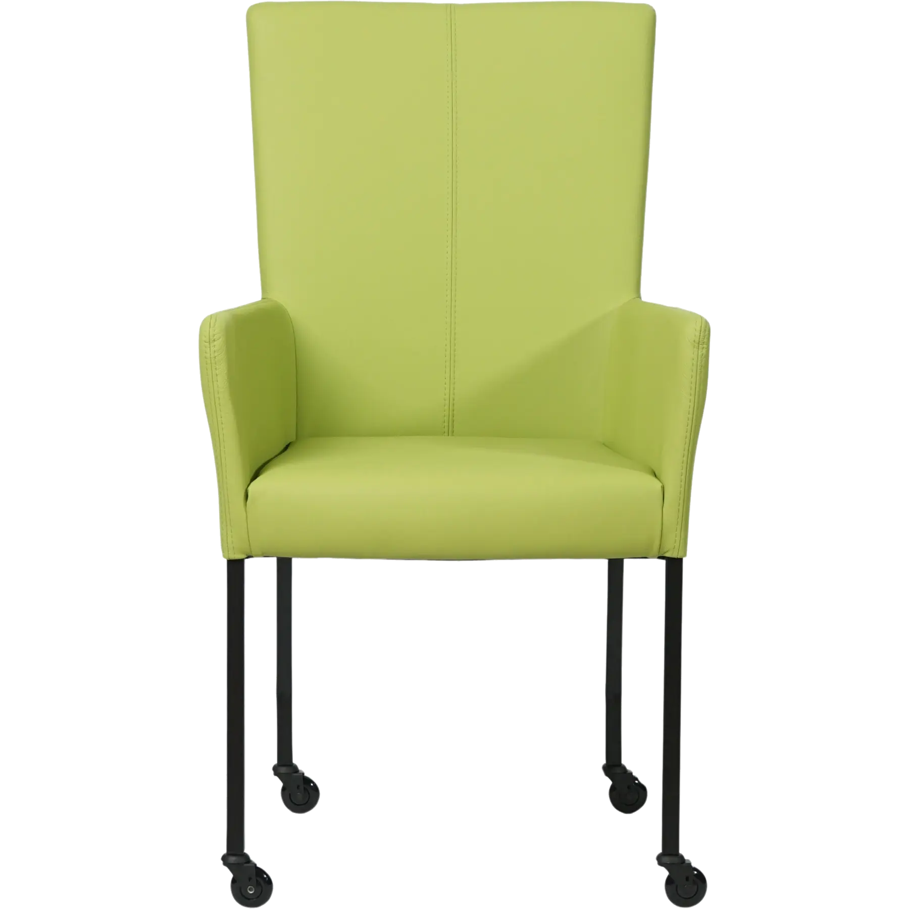 afbeelding van Set van 6 Leren eetkamerstoelen Deal met armleuning - Hermes Lime (felgroen) - Poten staal vierkant zwart