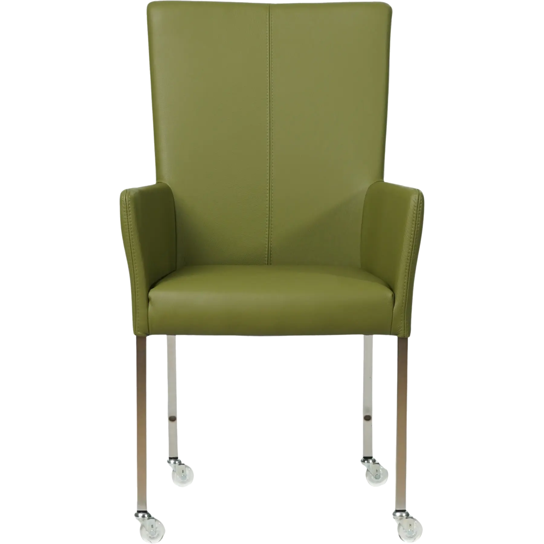 afbeelding van Set van 6 Leren eetkamerstoelen Deal met armleuning - Toledo Apple Green (groen) - Poten staal vierkant RVS