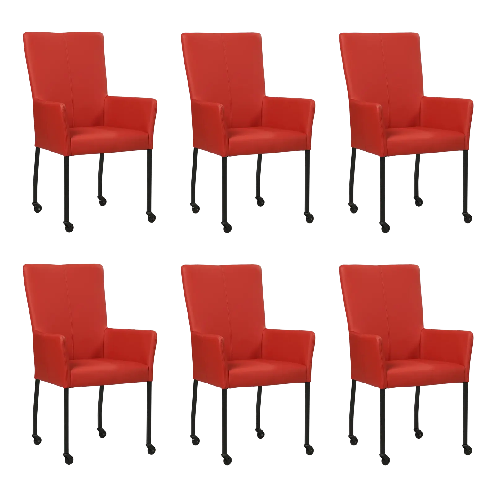 afbeelding van Set van 6 Leren eetkamerstoelen Deal met armleuning - Toledo Ducati (rood) - Poten staal vierkant zwart