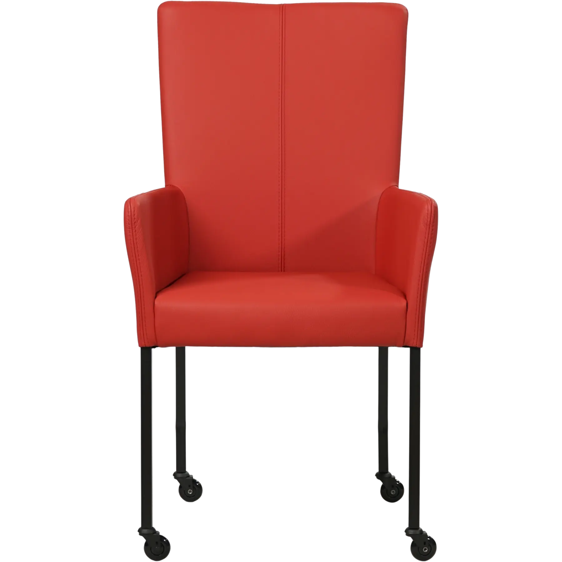 afbeelding van Set van 6 Leren eetkamerstoelen Deal met armleuning - Toledo Ducati (rood) - Poten staal vierkant zwart