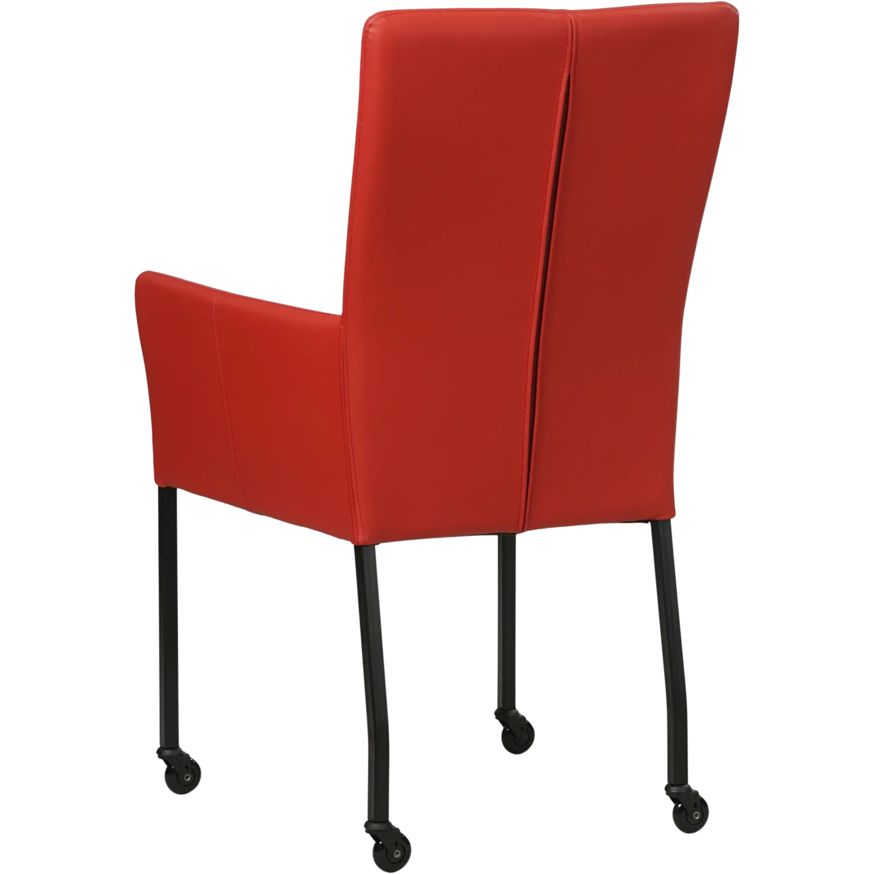 afbeelding van Set van 6 Leren eetkamerstoelen Deal met armleuning - Toledo Ducati (rood) - Poten staal vierkant zwart