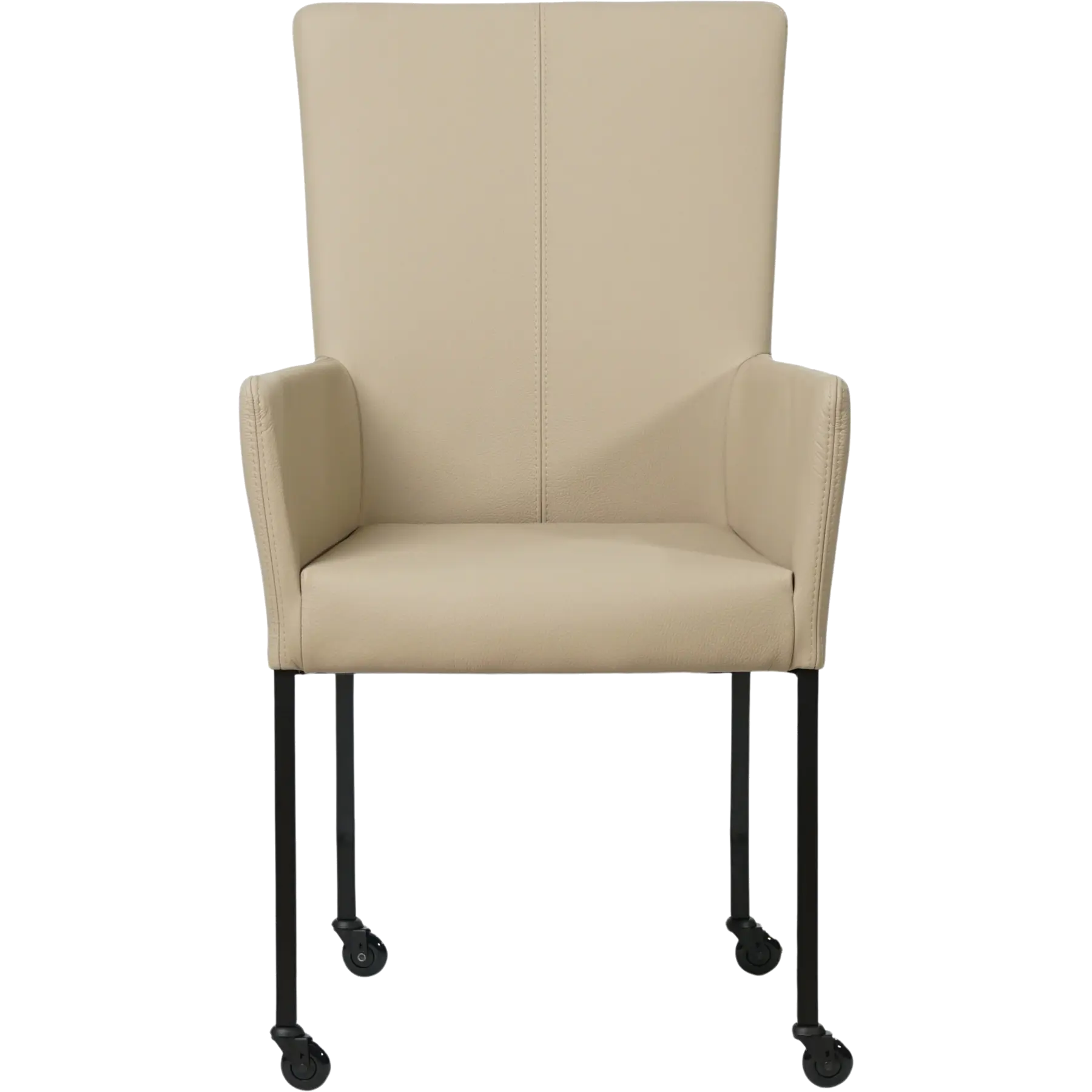 afbeelding van Set van 6 Leren eetkamerstoelen Deal met armleuning - Toledo Mastic (taupe/bruin) - Poten staal vierkant zwart