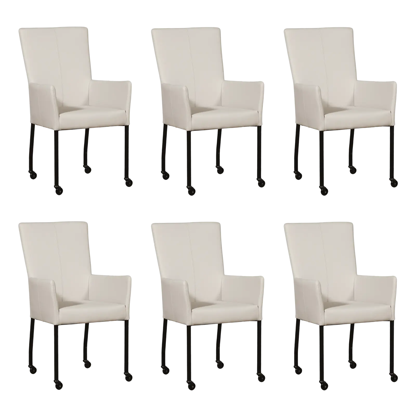afbeelding van Set van 6 Leren eetkamerstoelen Deal met armleuning - Toledo Misty (crème) - Poten staal vierkant zwart