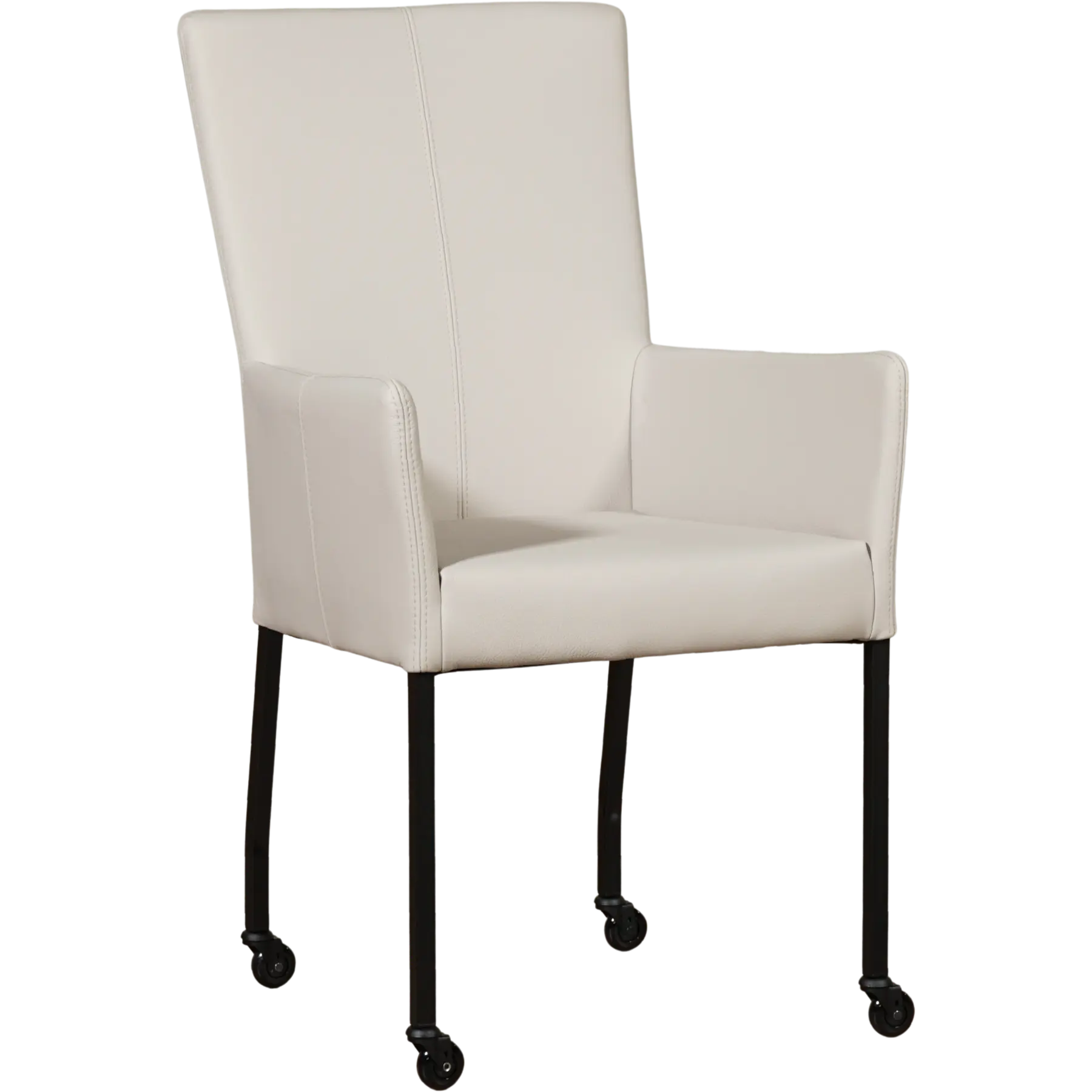 afbeelding van Set van 6 Leren eetkamerstoelen Deal met armleuning - Toledo Misty (crème) - Poten staal vierkant zwart