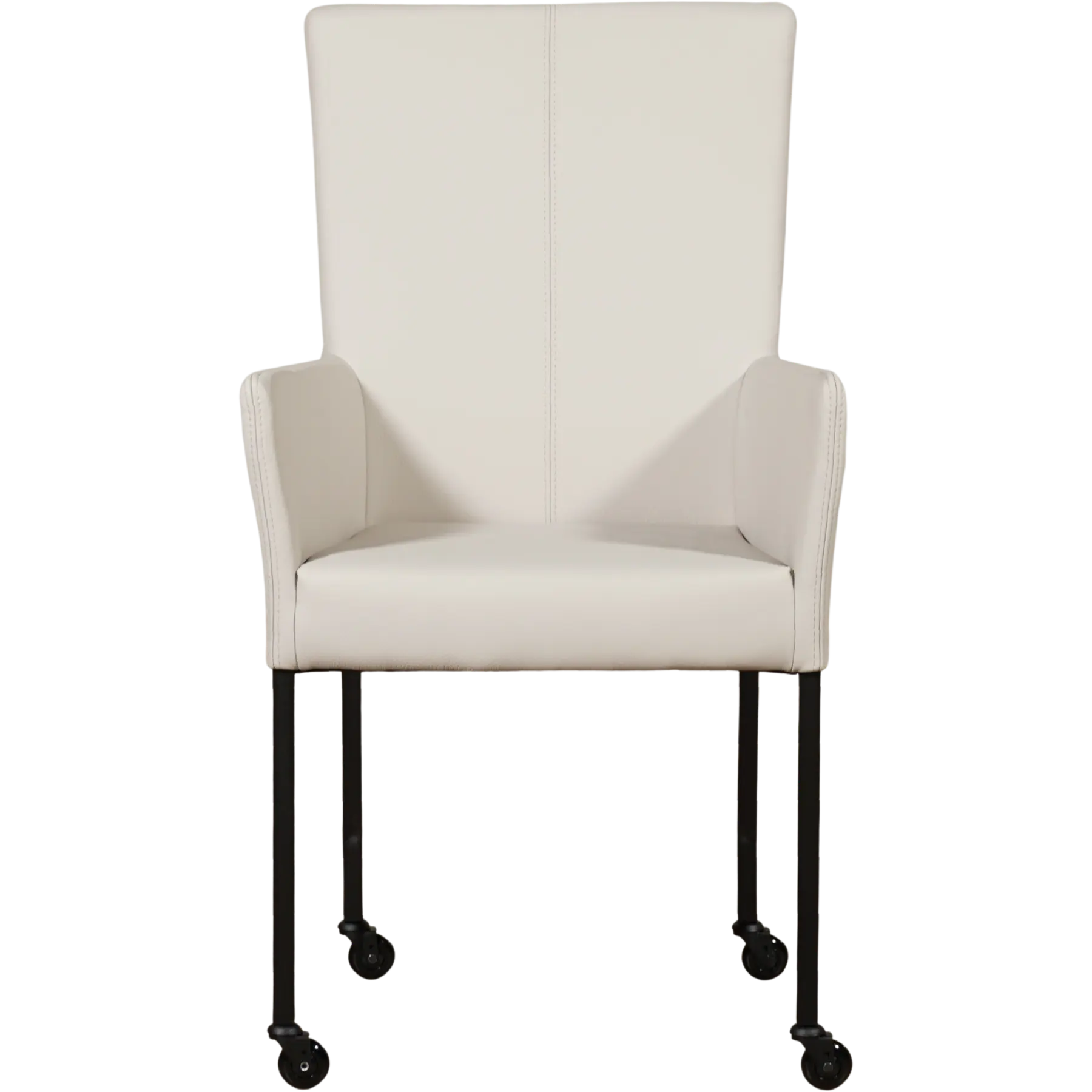 afbeelding van Set van 6 Leren eetkamerstoelen Deal met armleuning - Toledo Misty (crème) - Poten staal vierkant zwart