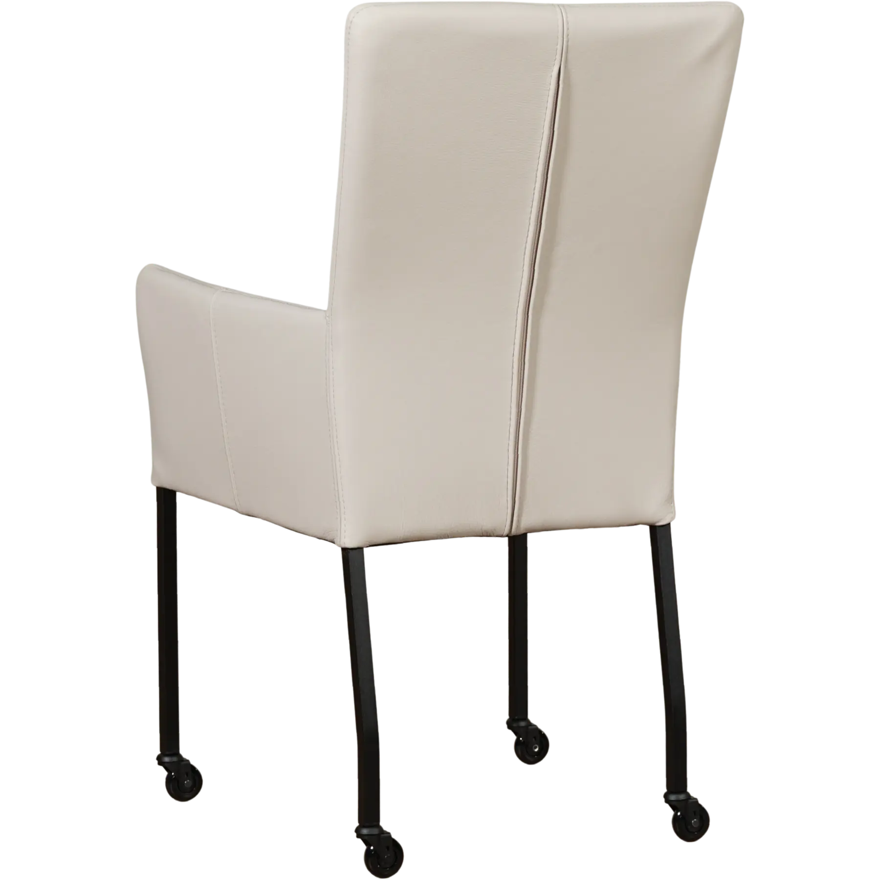 afbeelding van Set van 6 Leren eetkamerstoelen Deal met armleuning - Toledo Misty (crème) - Poten staal vierkant zwart