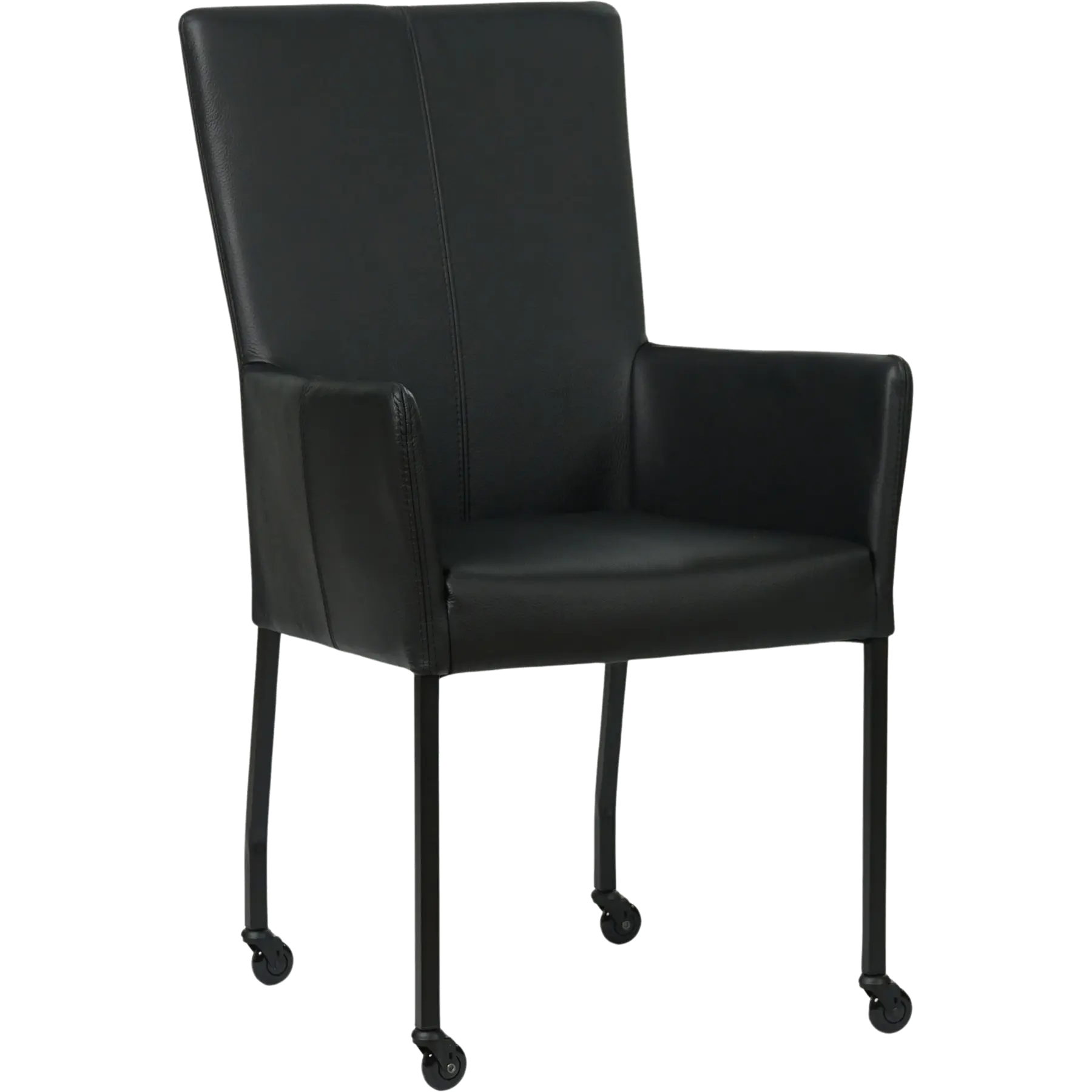 afbeelding van Set van 6 Leren eetkamerstoelen Deal met armleuning - Toledo Nero (zwart) - Poten staal vierkant zwart