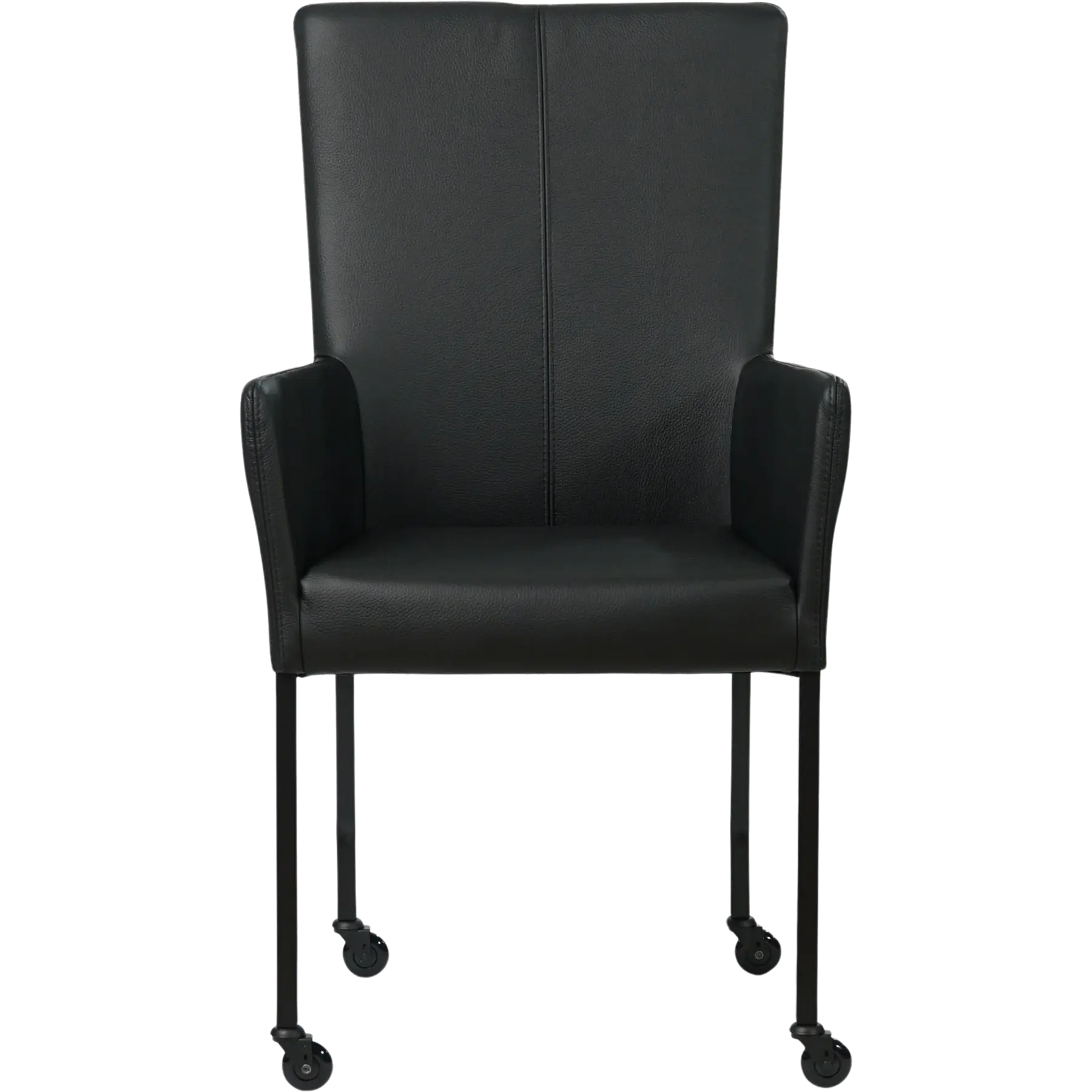 afbeelding van Set van 6 Leren eetkamerstoelen Deal met armleuning - Toledo Nero (zwart) - Poten staal vierkant zwart