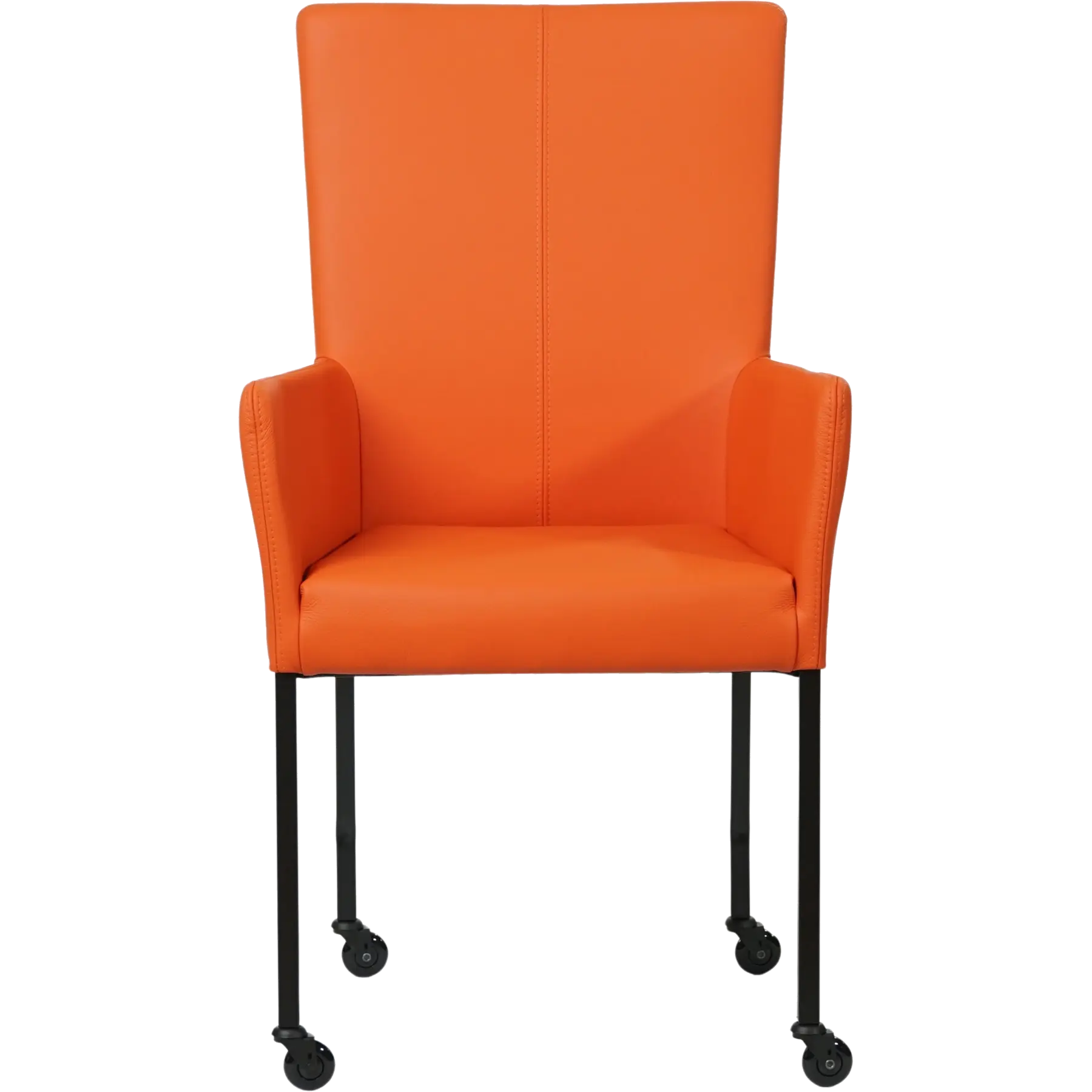 afbeelding van Set van 6 Leren eetkamerstoelen Deal met armleuning - Toledo Orange (oranje) - Poten staal vierkant zwart