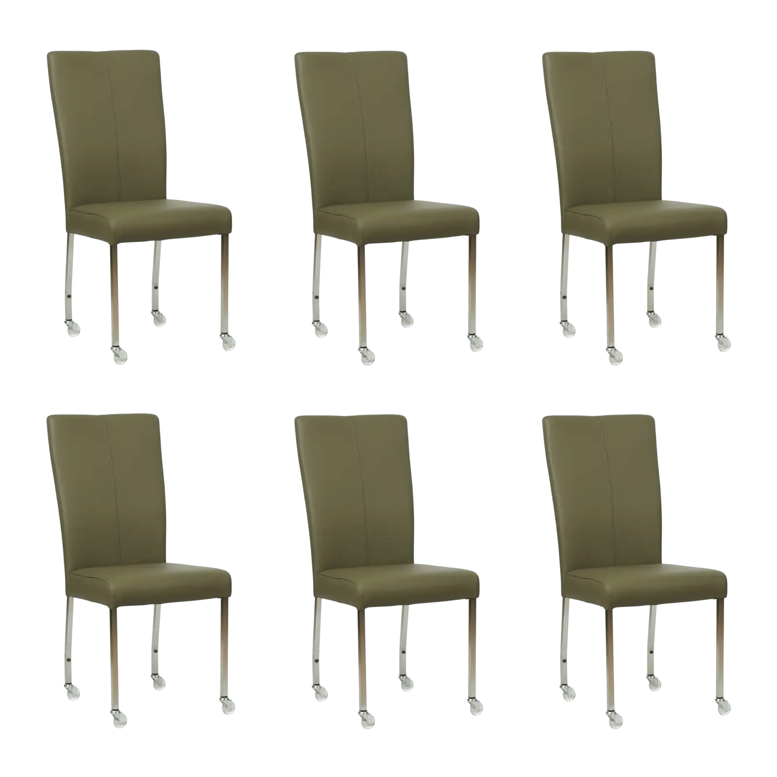 afbeelding van Set van 6 Leren eetkamerstoelen Deal - Toledo Olive (olijf/goen) - Poten staal vierkant RVS