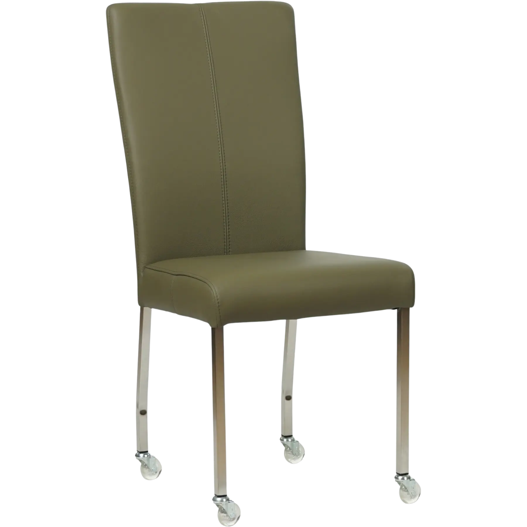 afbeelding van Set van 6 Leren eetkamerstoelen Deal - Toledo Olive (olijf/goen) - Poten staal vierkant RVS