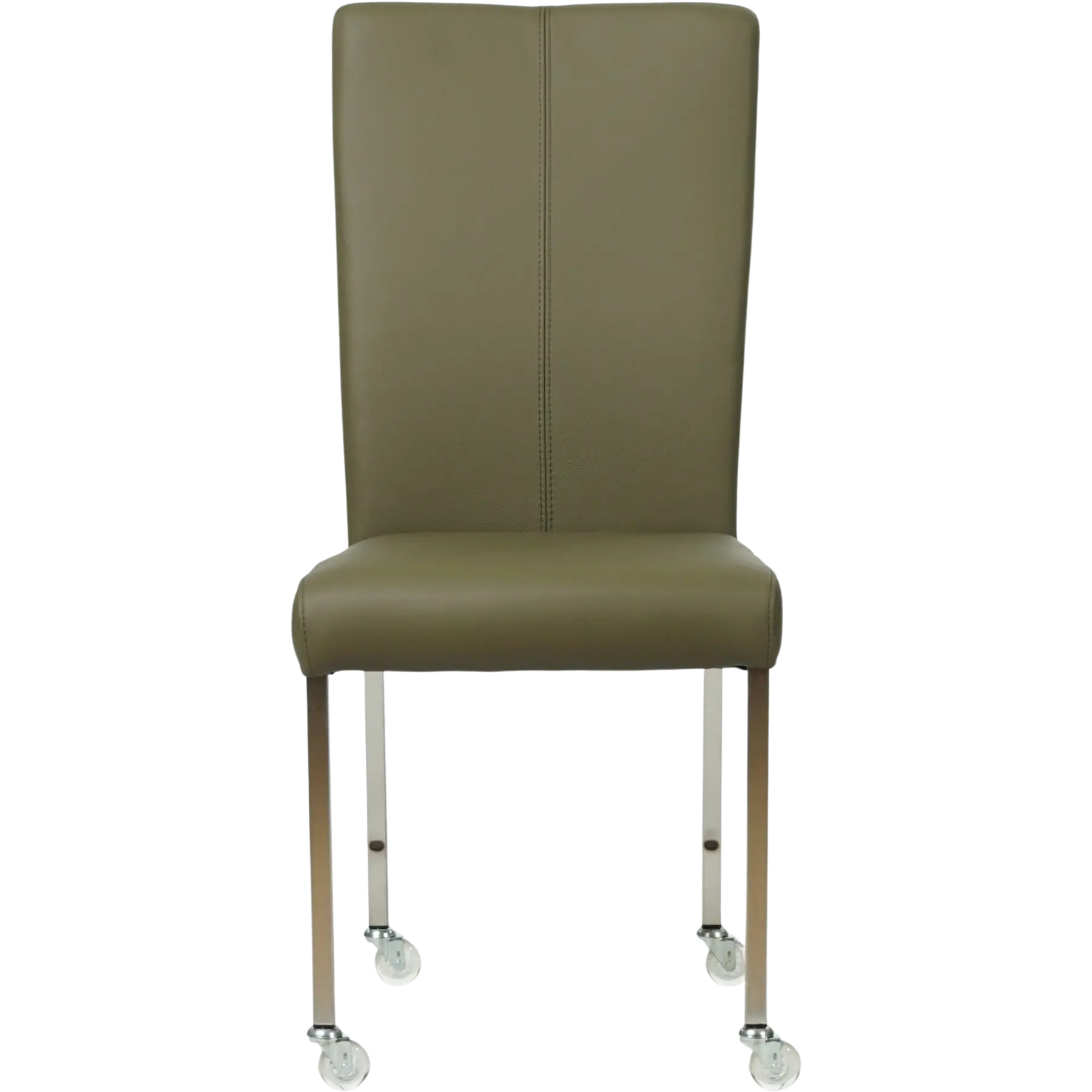 afbeelding van Set van 6 Leren eetkamerstoelen Deal - Toledo Olive (olijf/goen) - Poten staal vierkant RVS