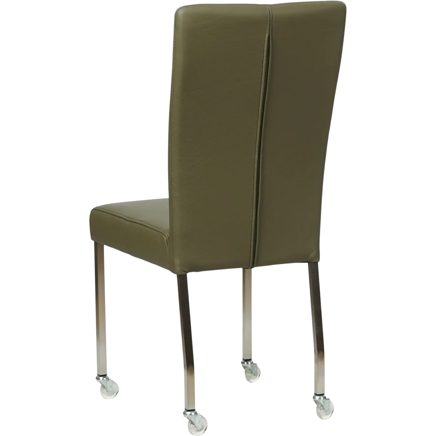 afbeelding van Set van 6 Leren eetkamerstoelen Deal - Toledo Olive (olijf/goen) - Poten staal vierkant RVS