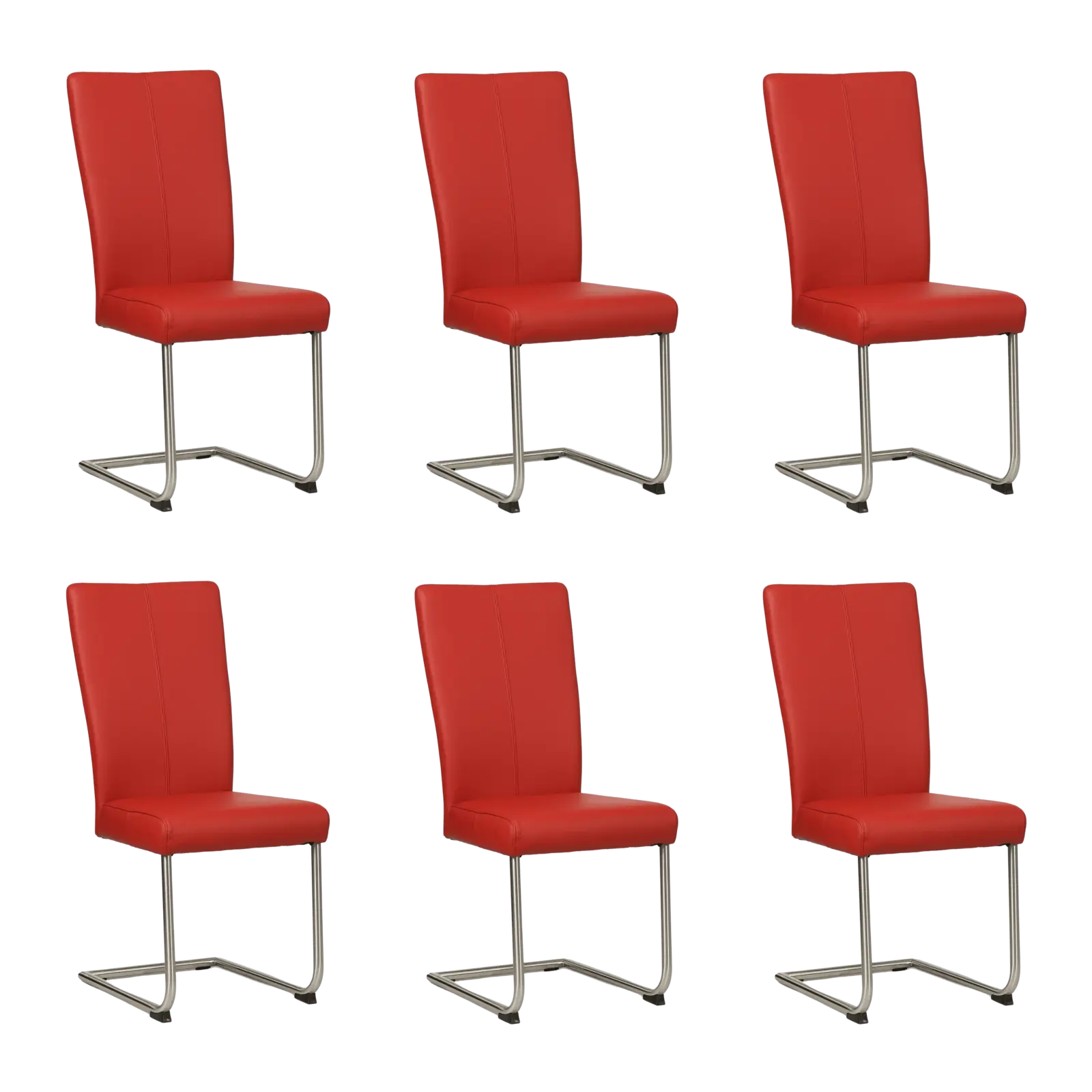 afbeelding van Set van 6 Leren eetkamerstoelen Dry - Toledo Ducati (rood) - Sledepoot staal rond RVS