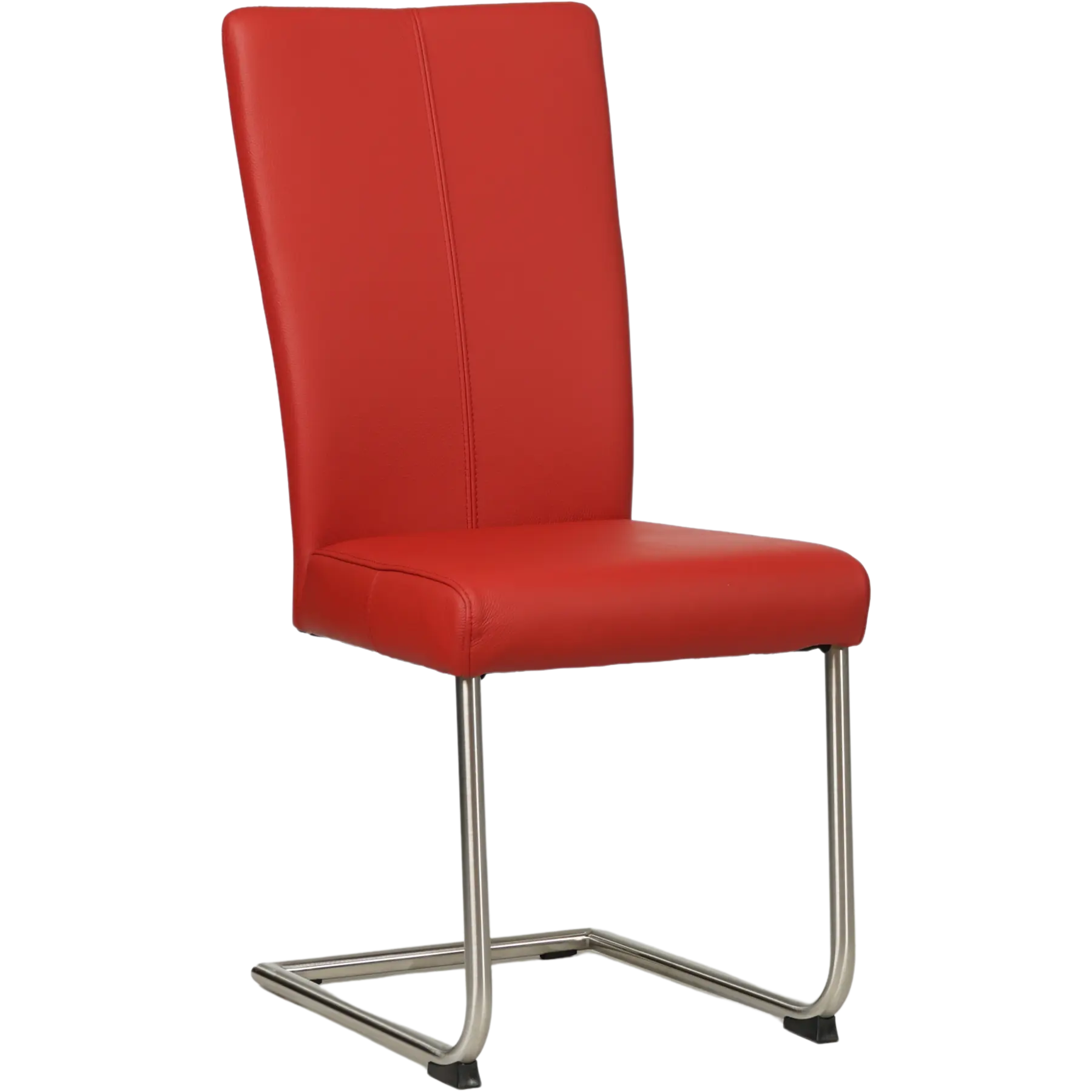afbeelding van Set van 6 Leren eetkamerstoelen Dry - Toledo Ducati (rood) - Sledepoot staal rond RVS