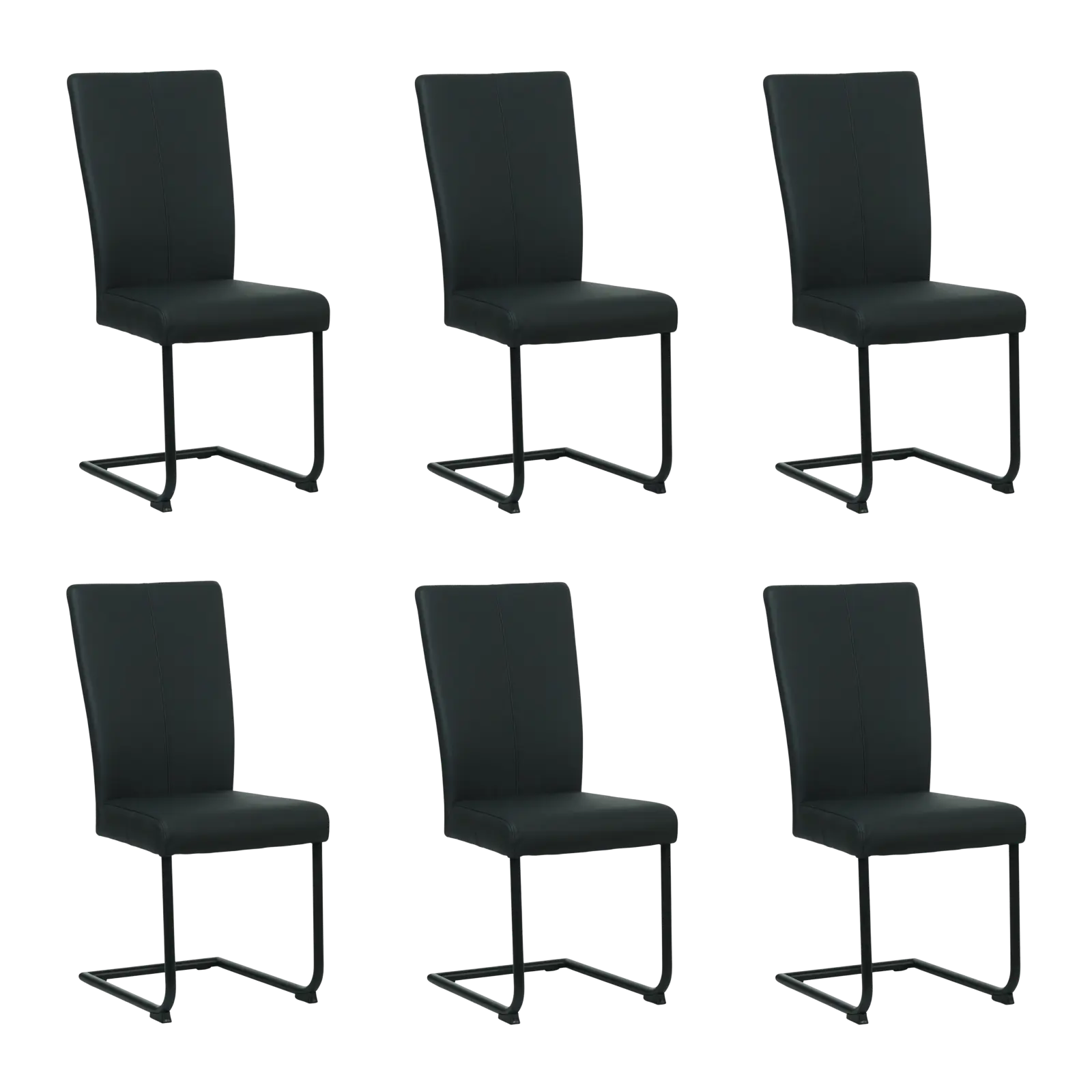 afbeelding van Set van 6 Leren eetkamerstoelen Dry - Toledo Nero (zwart) - Sledepoot staal rond zwart