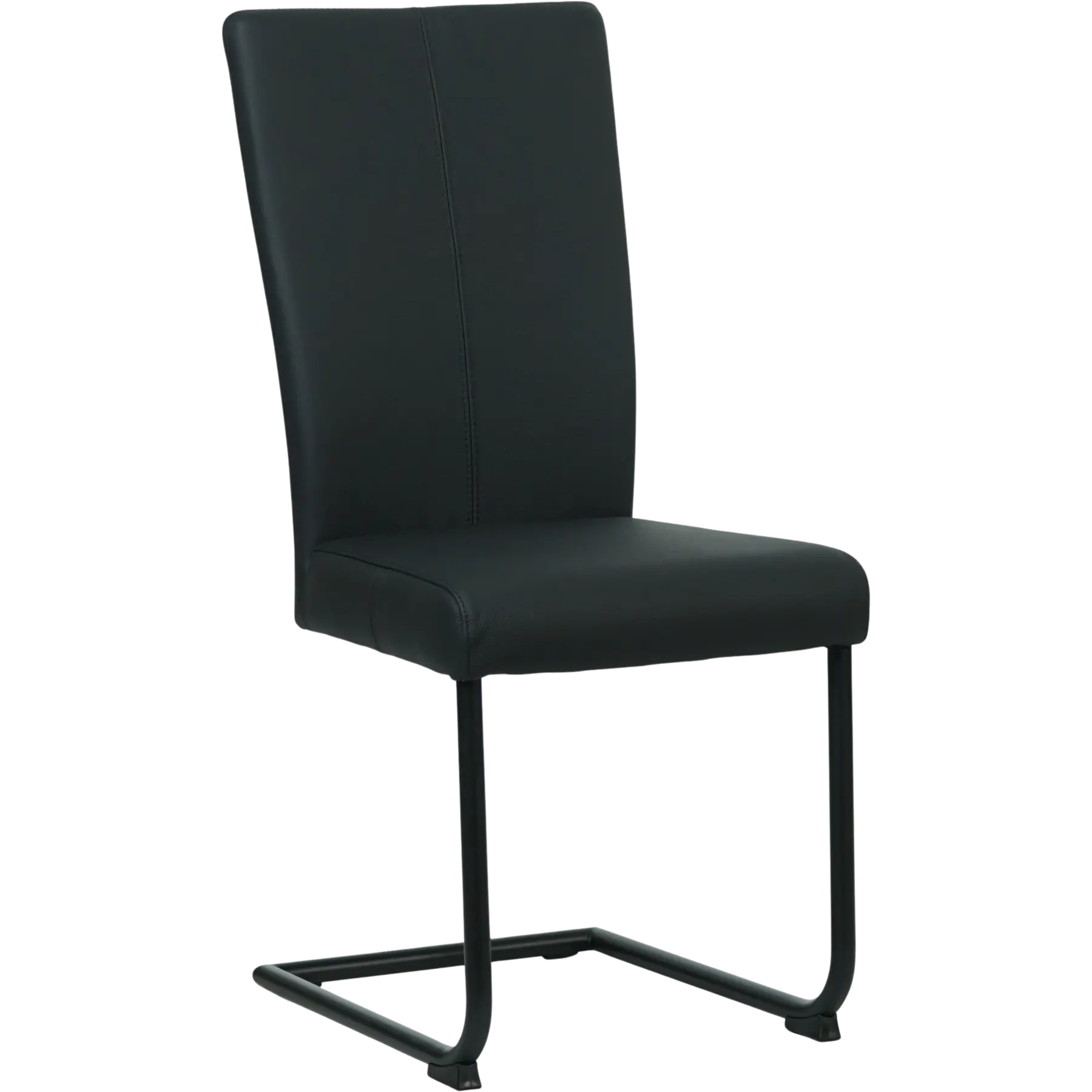 afbeelding van Set van 6 Leren eetkamerstoelen Dry - Toledo Nero (zwart) - Sledepoot staal rond zwart