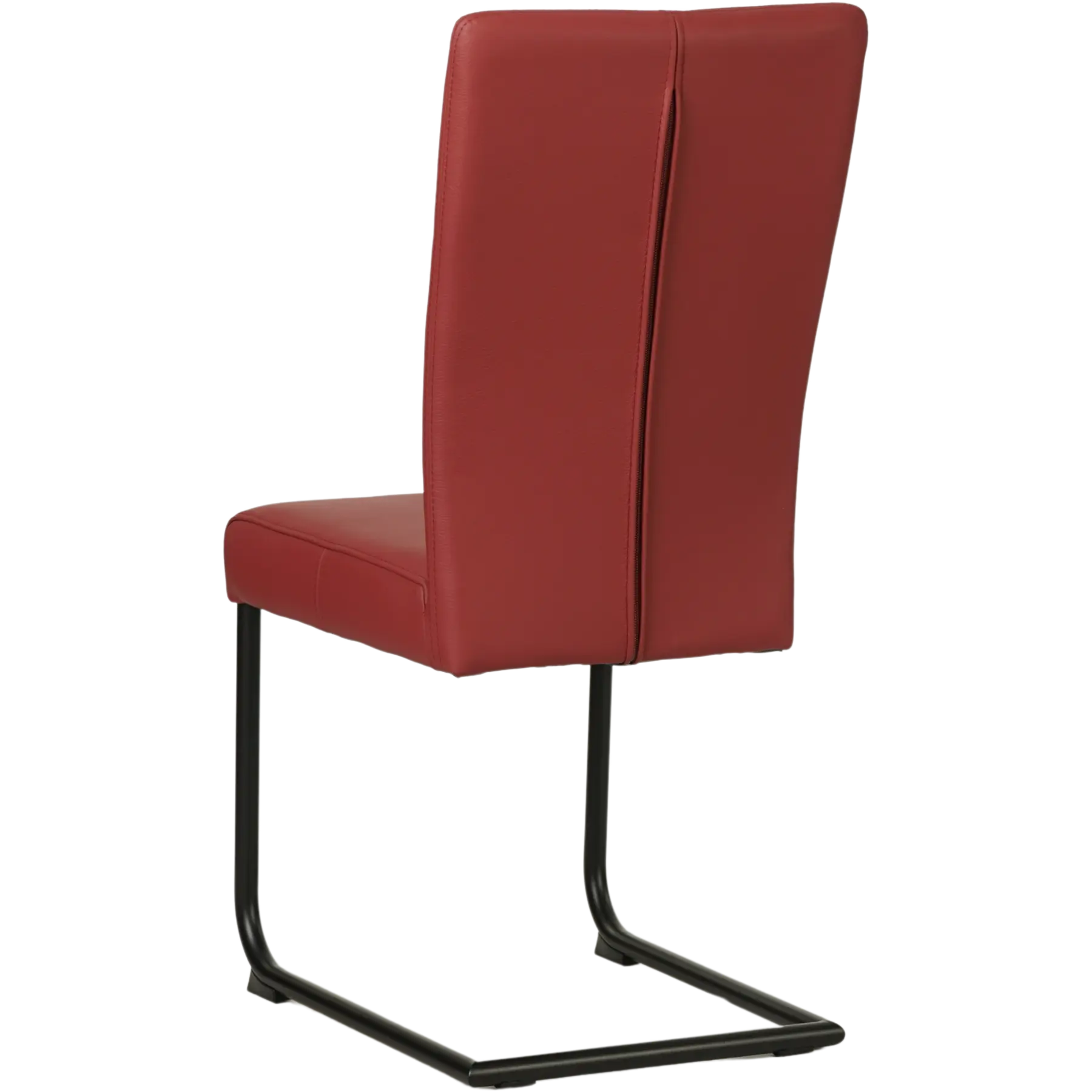afbeelding van Set van 6 Leren eetkamerstoelen Dry - Toledo Red (rood) - Sledepoot staal rond zwart