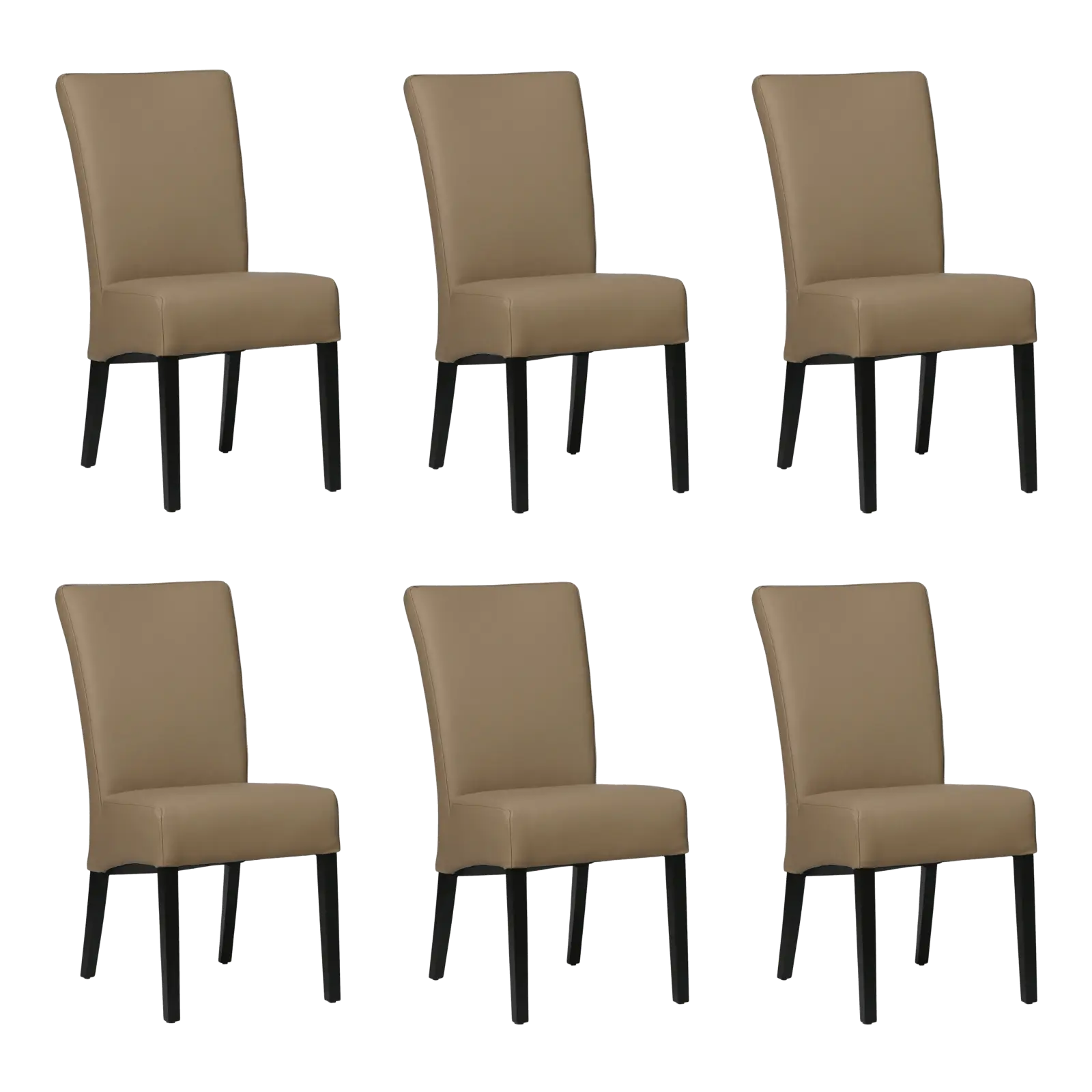 afbeelding van Set van 6 Leren eetkamerstoelen Just - Toledo Mocca (taupe/bruin) - Poten hout zwart
