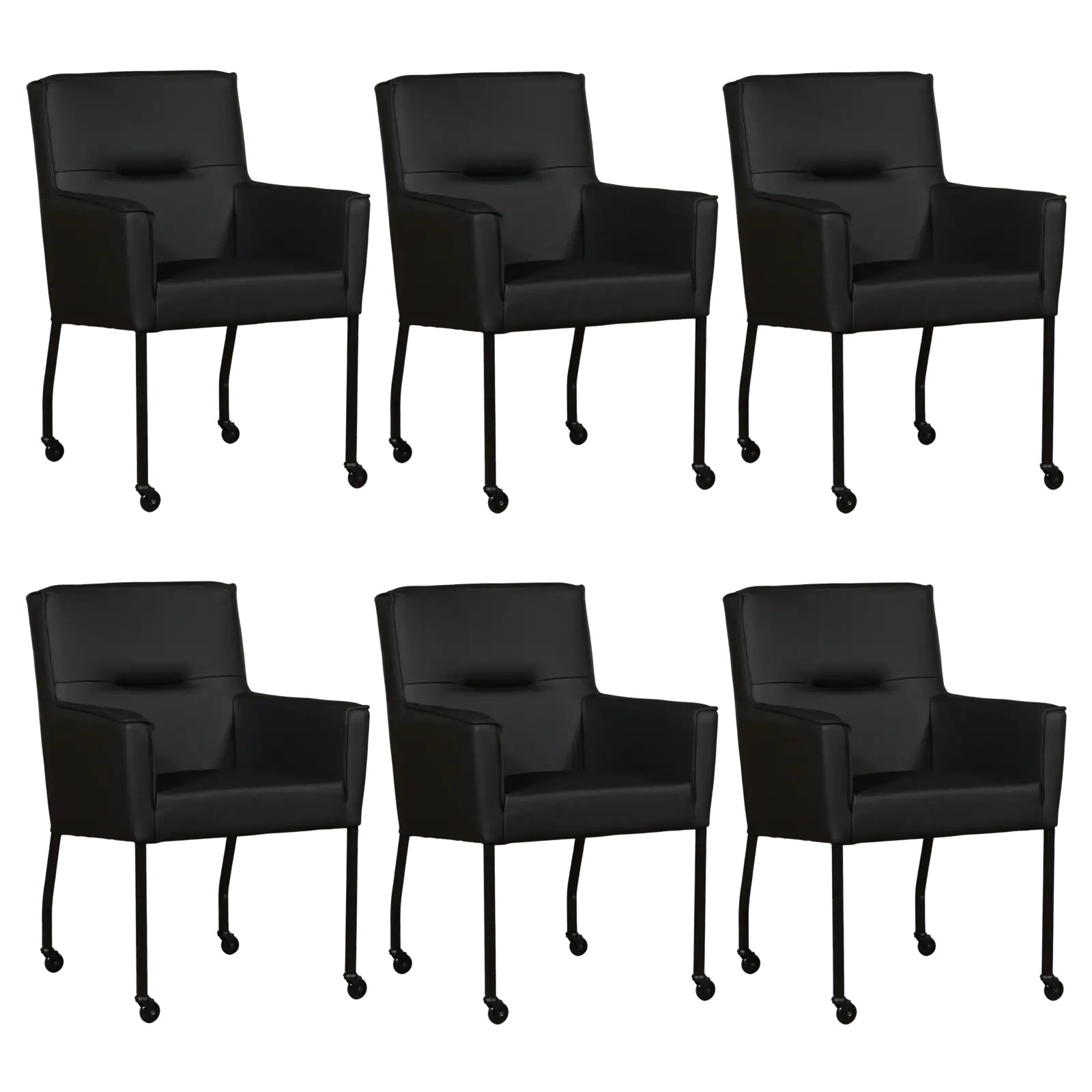 afbeelding van Set van 6 Leren eetkamerstoelen Lucky - Hermes Nero (zwart)