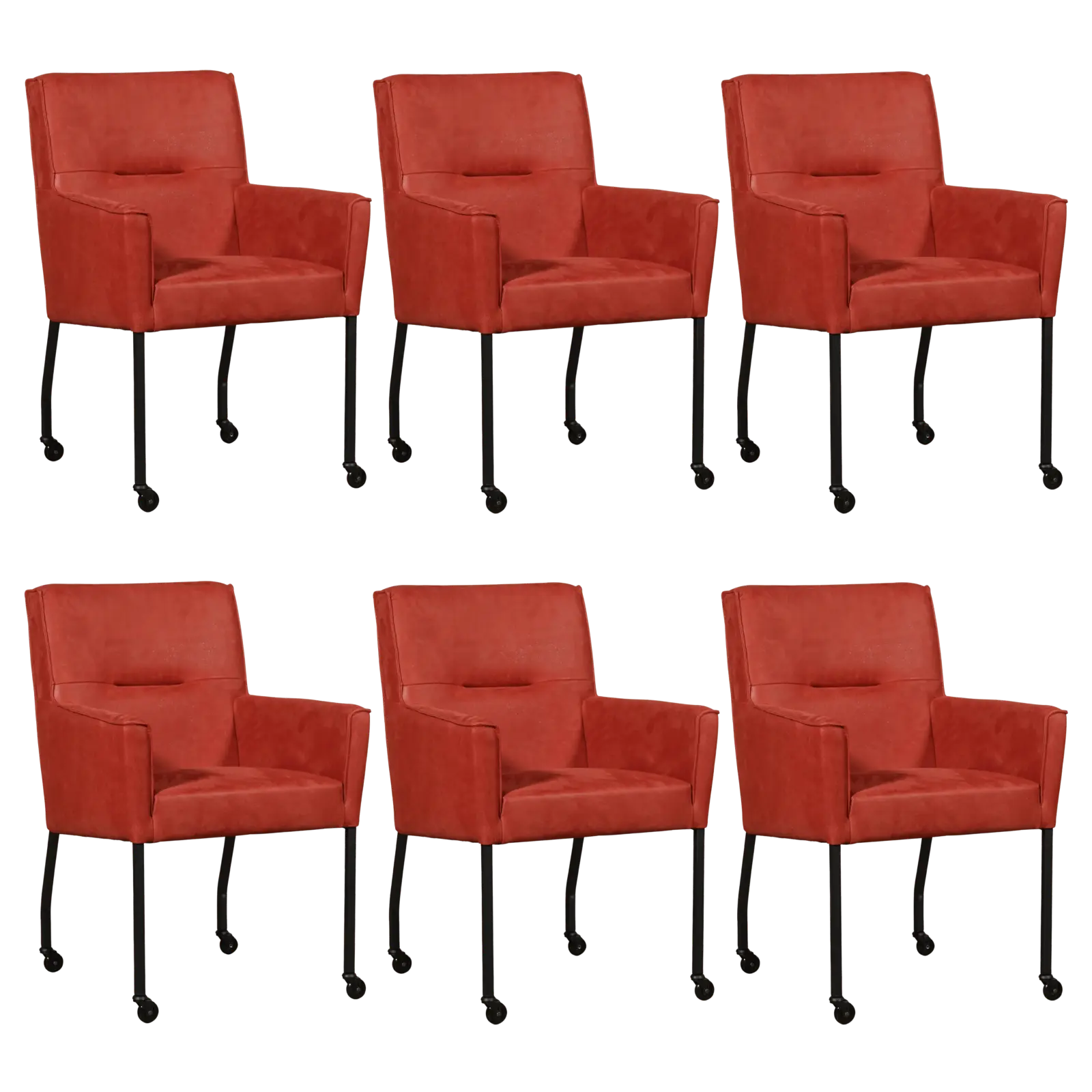 afbeelding van Set van 6 Leren eetkamerstoelen Lucky - Kenia Burgundy (rood)